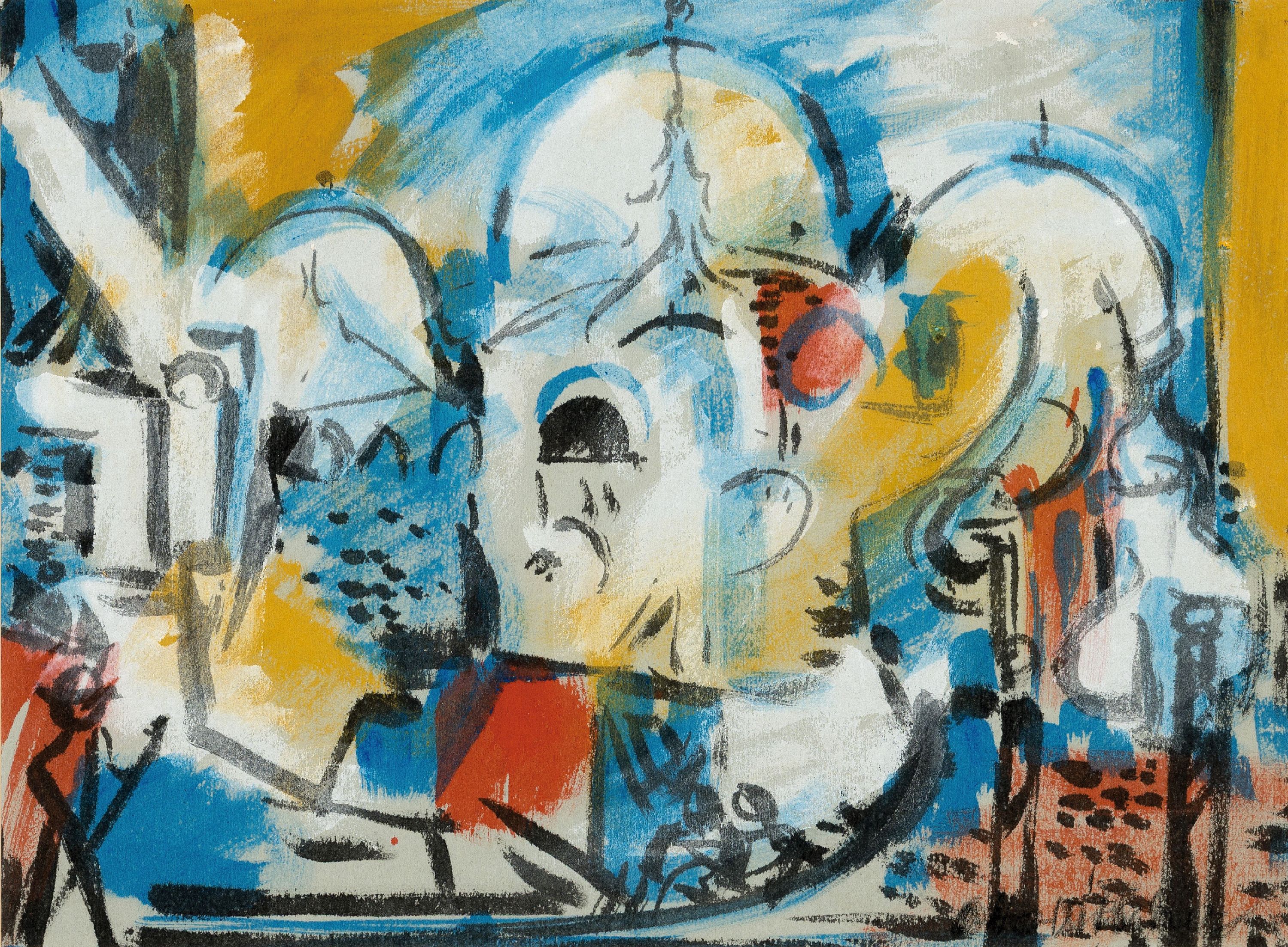 Otto Ditscher, 1904-1987 Neuhofen, Abstrakte Komposition, Gouache auf Papier, rechts unten sign., ca. 33x45cm, PP, u.Gl., R. ca. 52x64cm