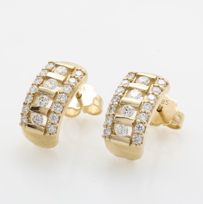 Image Paar Steckcreolen mit Brillanten, GG 585/000, 8 Brill. in Kanalfassung u. Besatzbrill. ...