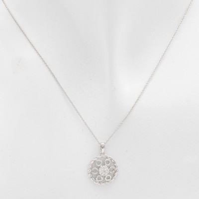 26912369a - Anhänger mit Brillanten an Kette, WG 585/000, runde, durchbrochene Form, Brill. ...