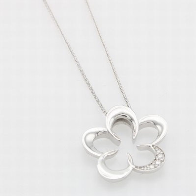 Image Anhänger "Blüte" mit Brillanten an Kette, WG 585/000, 5 Brill. zus. ...