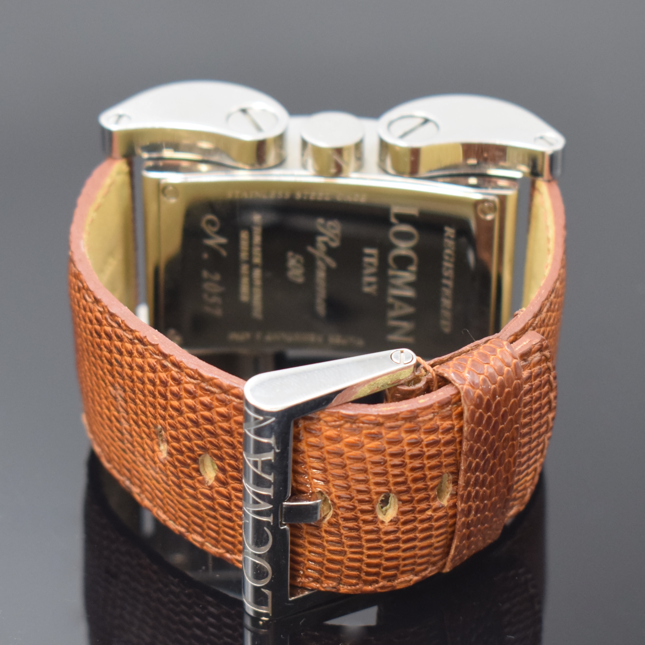Detail b: LOCMAN Italy Herrenarmbanduhr Latin Lover Reference 500, Italien / Schweiz um 2015, Automatik, großes rechteck. Edelstahlgeh. m. beweglichen ...