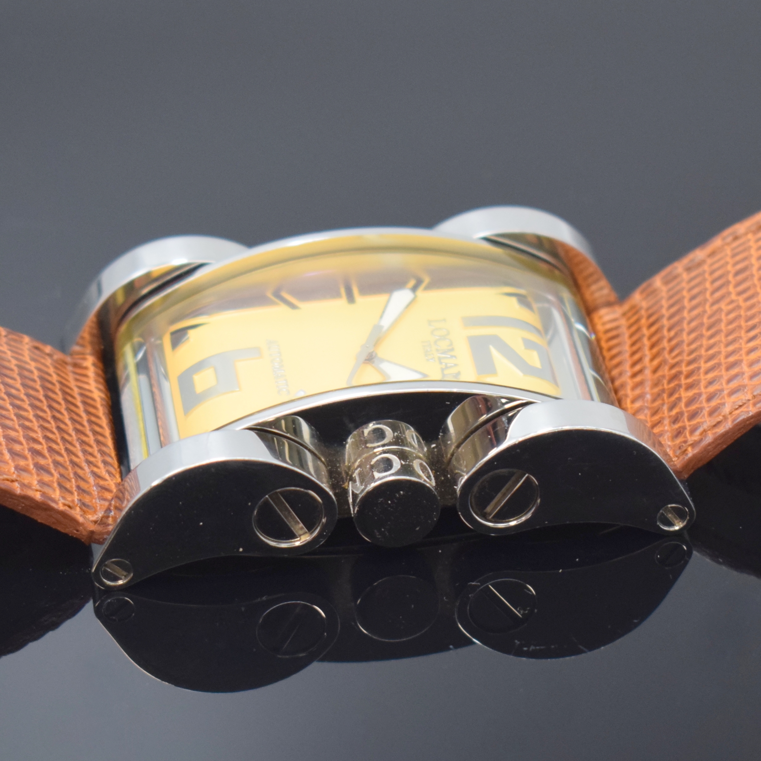 Detail c: LOCMAN Italy Herrenarmbanduhr Latin Lover Reference 500, Italien / Schweiz um 2015, Automatik, großes rechteck. Edelstahlgeh. m. beweglichen ...