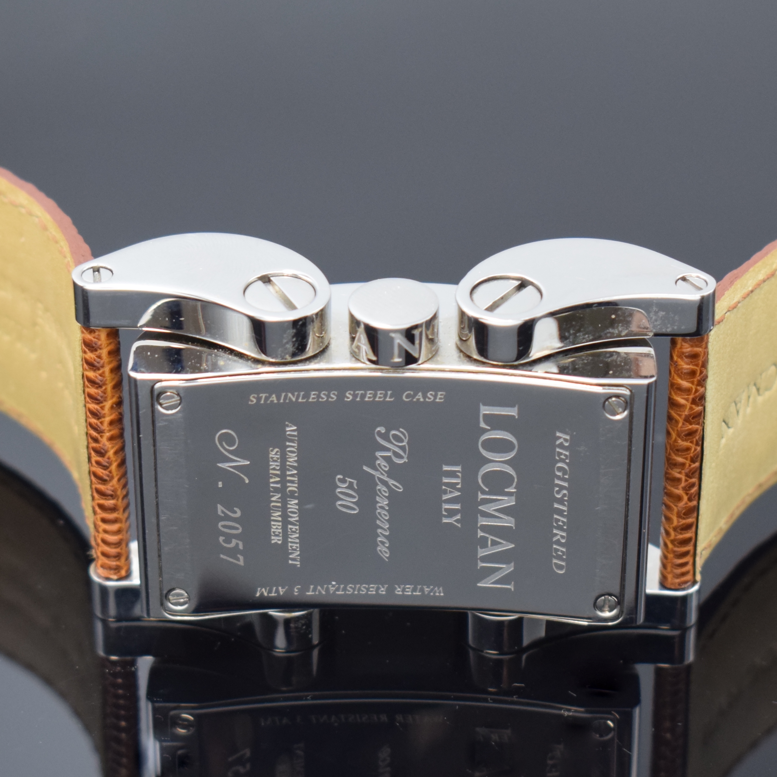 Detail d: LOCMAN Italy Herrenarmbanduhr Latin Lover Reference 500, Italien / Schweiz um 2015, Automatik, großes rechteck. Edelstahlgeh. m. beweglichen ...
