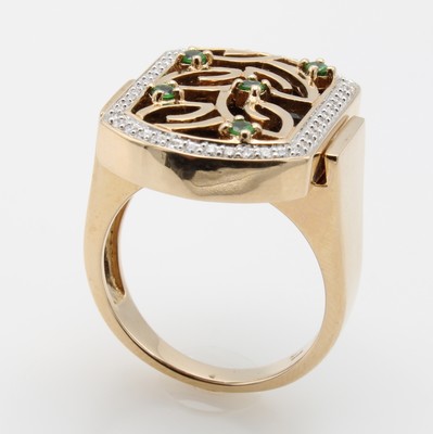 Image Ring mit Onyx, Tsavoriten und Brillanten, RoséG 585/000, Farbsteine zus. ca. 8.25 ...