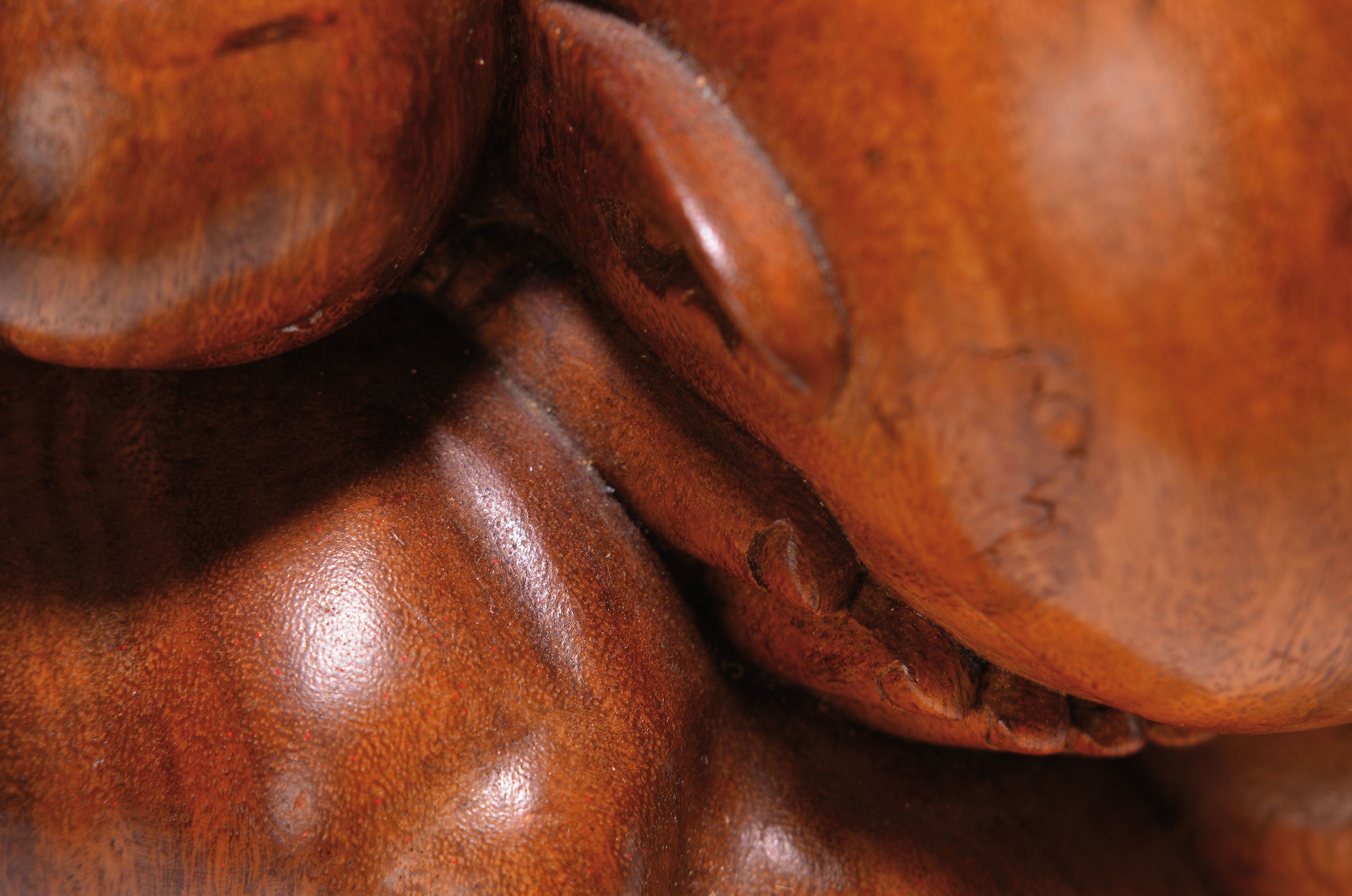 Detail l: Großer Orang Malu sog. weinender YOGI, 20.Jh. , Vollholz geschnitzt, D. 27 cm