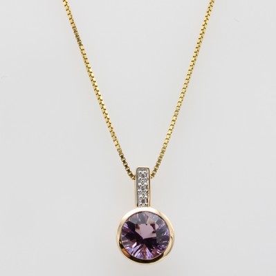 Image Anhänger mit Amethyst und Brillanten an Kette, RoséG u. GG 585/000, Amethyst ...