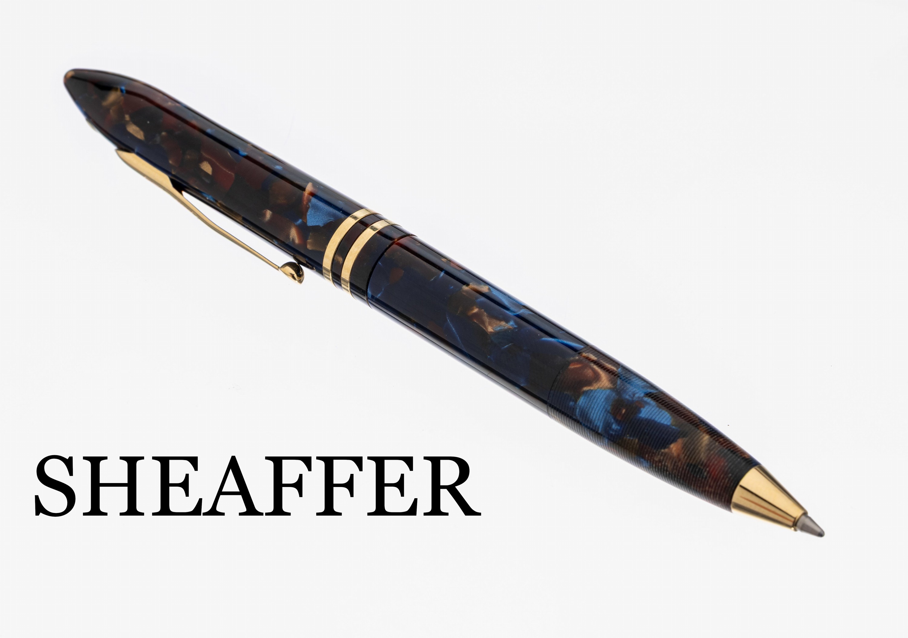 SHEAFFER Kugelschreiber Special Edition, Balance, white dot, braun-blauer Edelharz, Monturen vergoldet, neuwertig, orig. Etui