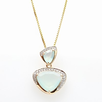 Image Anhänger mit Calcedon und Brillanten an Kette, RoséG 585/000, 2 Calcedone ...