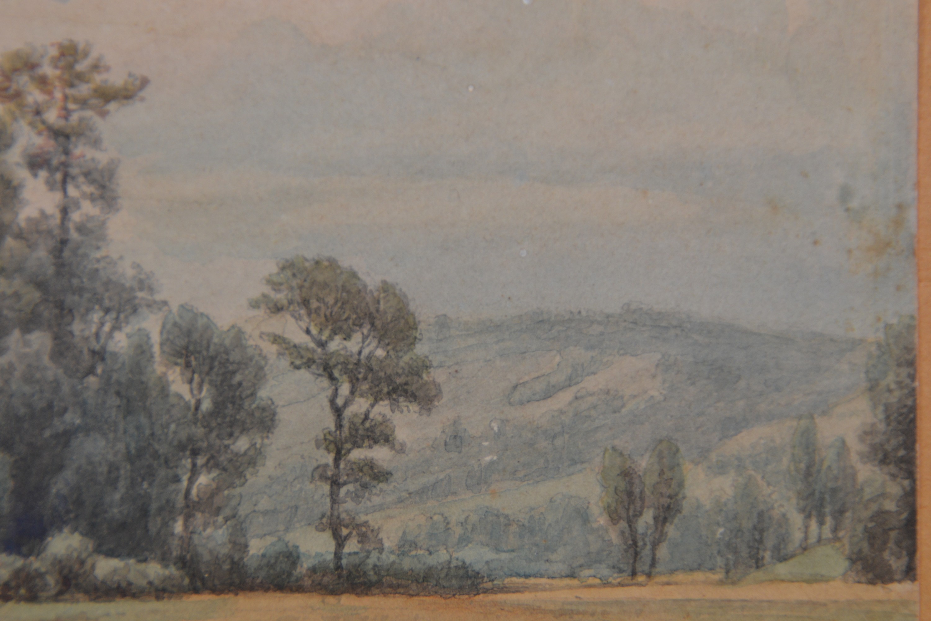 Detail c: Friedrich Heunert, 1808 Soest-1876 Düsseldorf, Aquarell, niederrheinische Landschaft mit Gehöft und Reiter, links unten signiert Friedr. Heunert, ...
