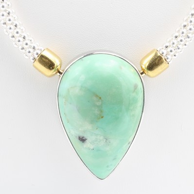 Image 26913430 - Collier mit Lemonchrysopras an Kette, Kette: Stahl versilbert m. goldplatt. Kappen, L. ...