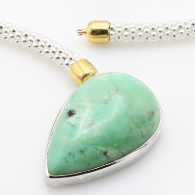 26913430a - Collier mit Lemonchrysopras an Kette, Kette: Stahl versilbert m. goldplatt. Kappen, L. ...