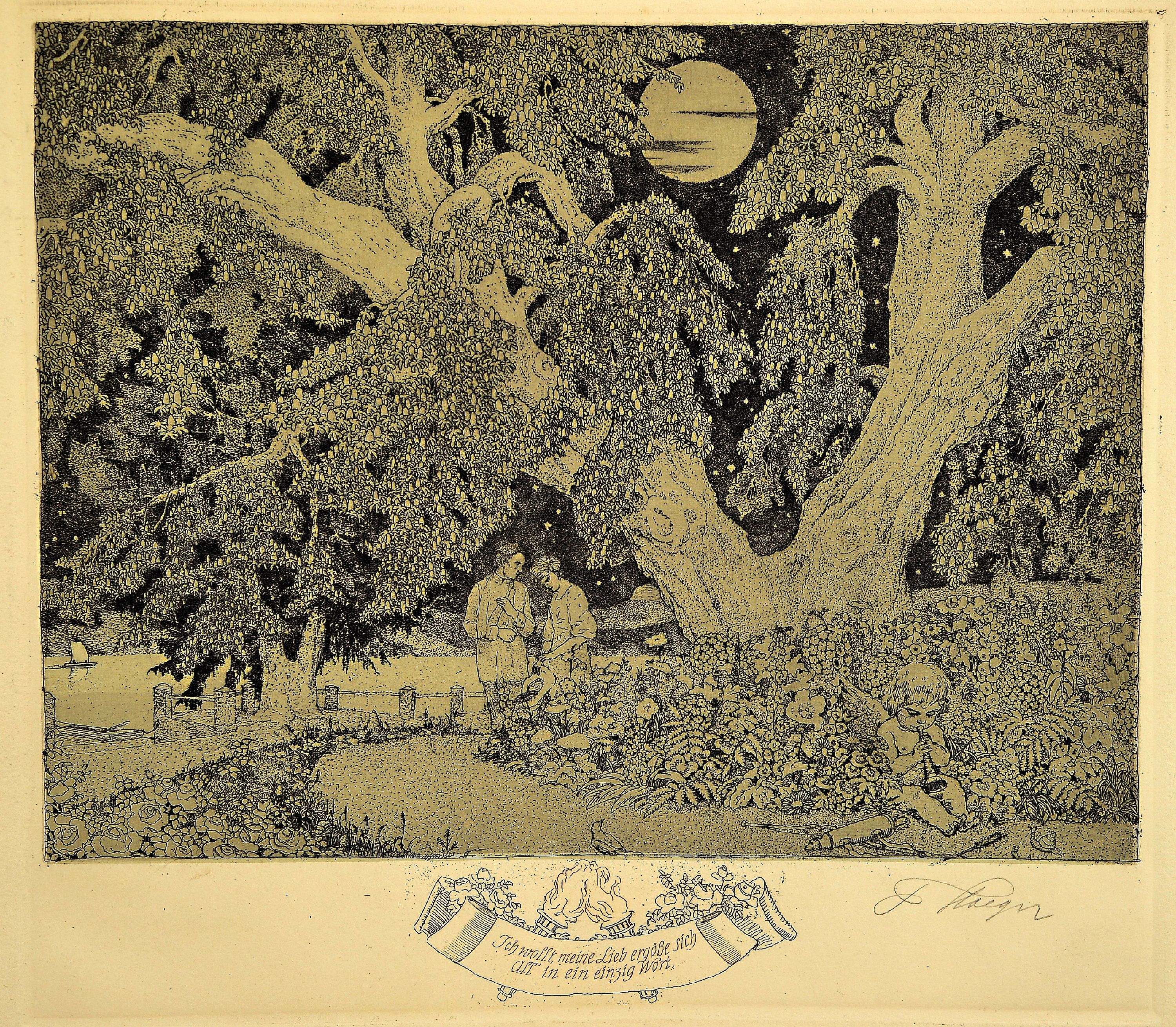 Ferdinand Staeger, 1880 Trebitsch-1974 Waldkraiburg, 5 Radierungen zu symbolistischen Buchillustrationen, 1920er -Jahre, "Ich wollt meine Lieb ...