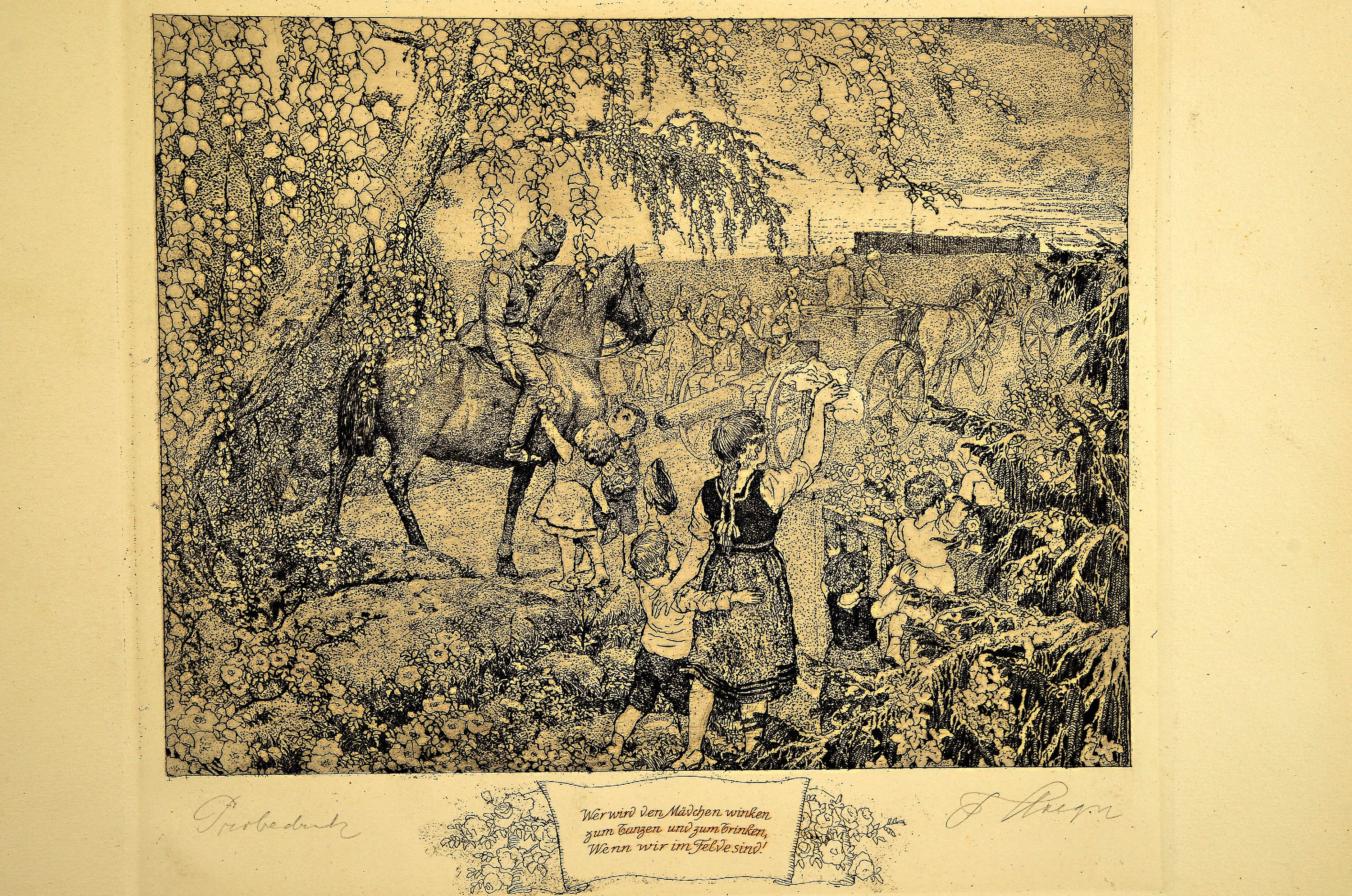 Detail l: Ferdinand Staeger, 1880 Trebitsch-1974 Waldkraiburg, 5 Radierungen zu symbolistischen Buchillustrationen, 1920er -Jahre, "Ich wollt meine Lieb ...
