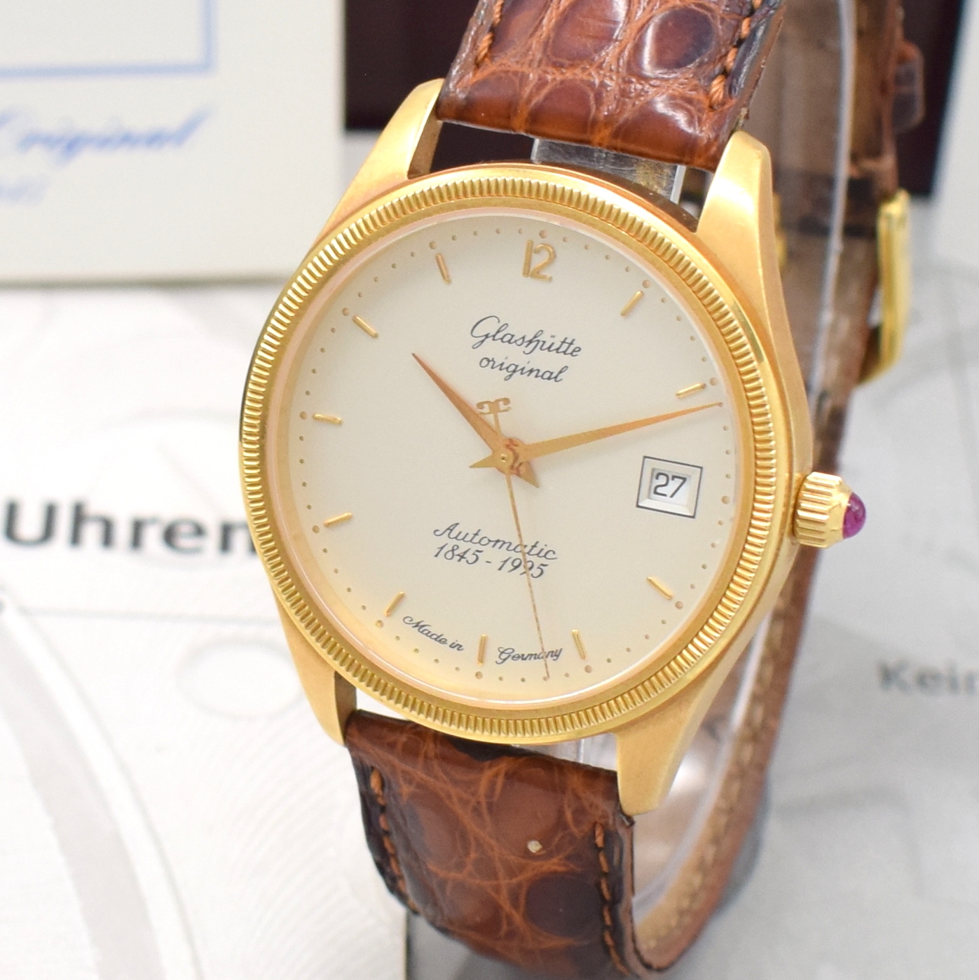 Detail a: GLASHÜTTE Original Jubiläums Herrenarmbanduhr in GG 750/000, Deutschland verk. lt. Pap. 05/1995, zum 150 Jährigen Jubiläum, Automatik, beids. ...