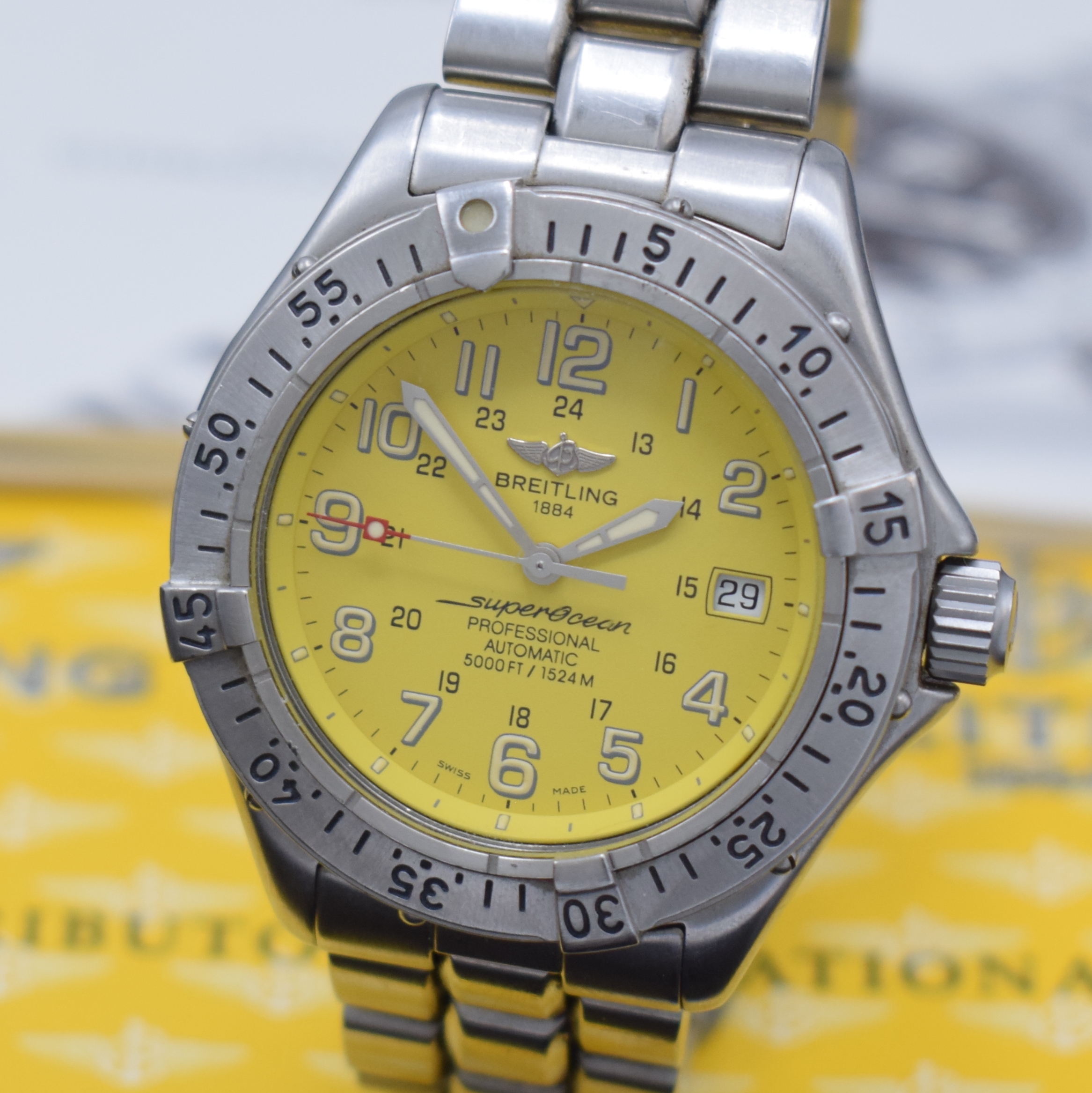 Detail a: BREITLING Superocean Herrenarmbanduhr Referenz A17045, Schweiz verk. lt. beil. Pap. 09/1999, Automatik, Stahlgeh., Boden u. Krone verschr., orig. ...