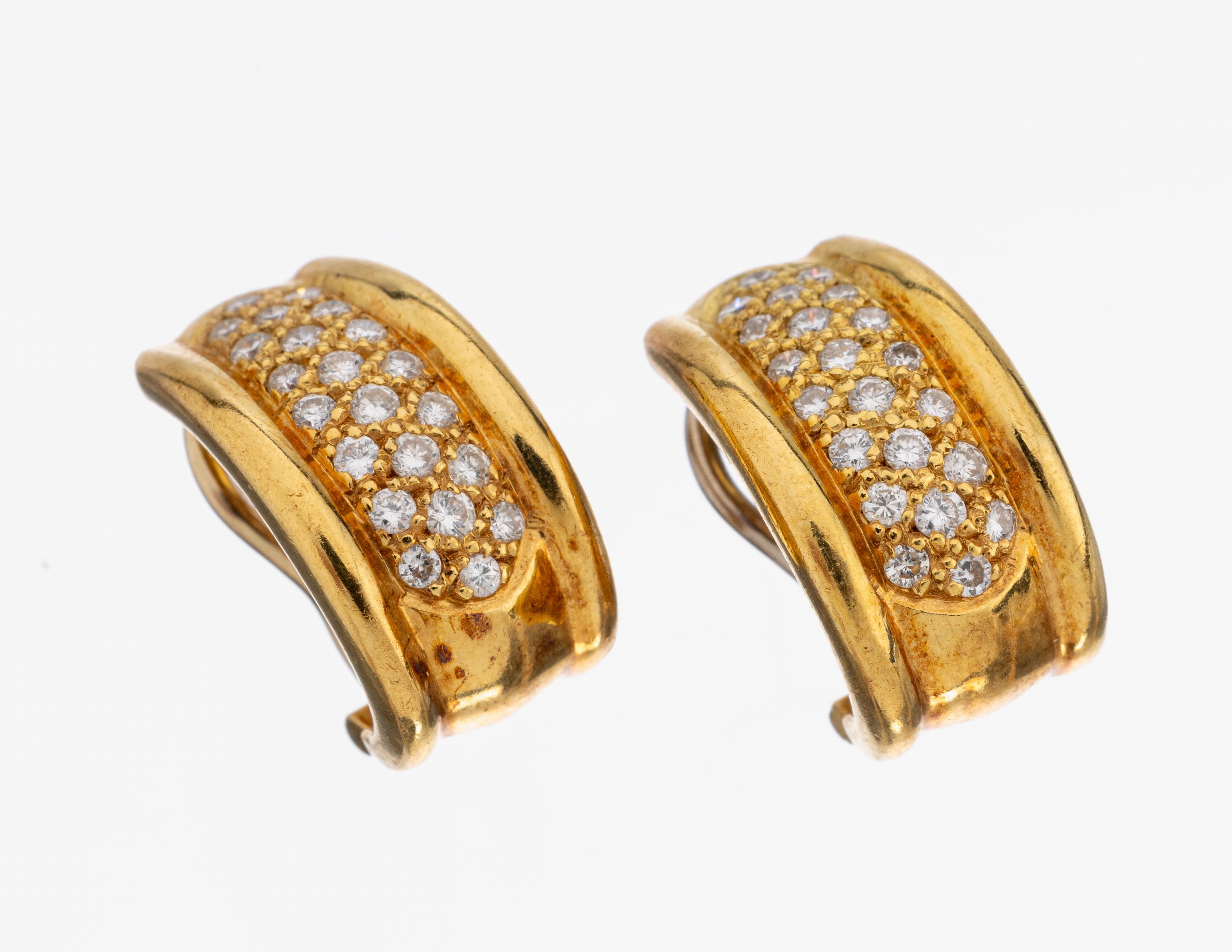 Paar 18 kt Gold Brillant-Ohrstecker, GG 750/000, 44 Brillanten zus. ca. 0.44 ct Weiß/si, ca. 8.3 g, zusätzl. Clipbrisuren für besseren ...