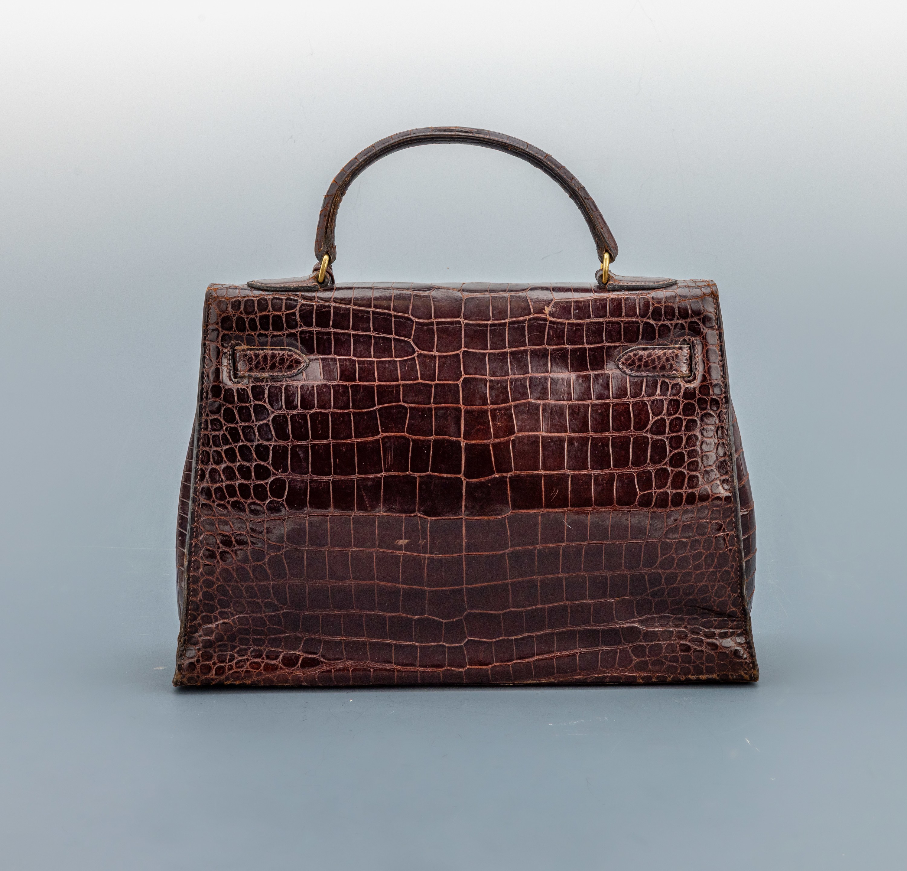 Detail a: Seltene Vintage HERMES KELLY Bag 32, 1960er Jahre, HERMES Shiny Crocodile in Havanna -Braun/schöner warmer Braunton, innen mit Ziegenleder, ...