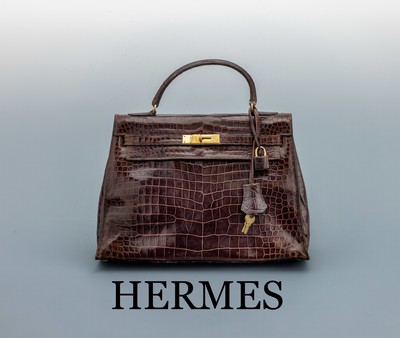 Image Seltene Vintage HERMES KELLY Bag 32, 1960er Jahre, HERMES Shiny Crocodile in Havanna ...