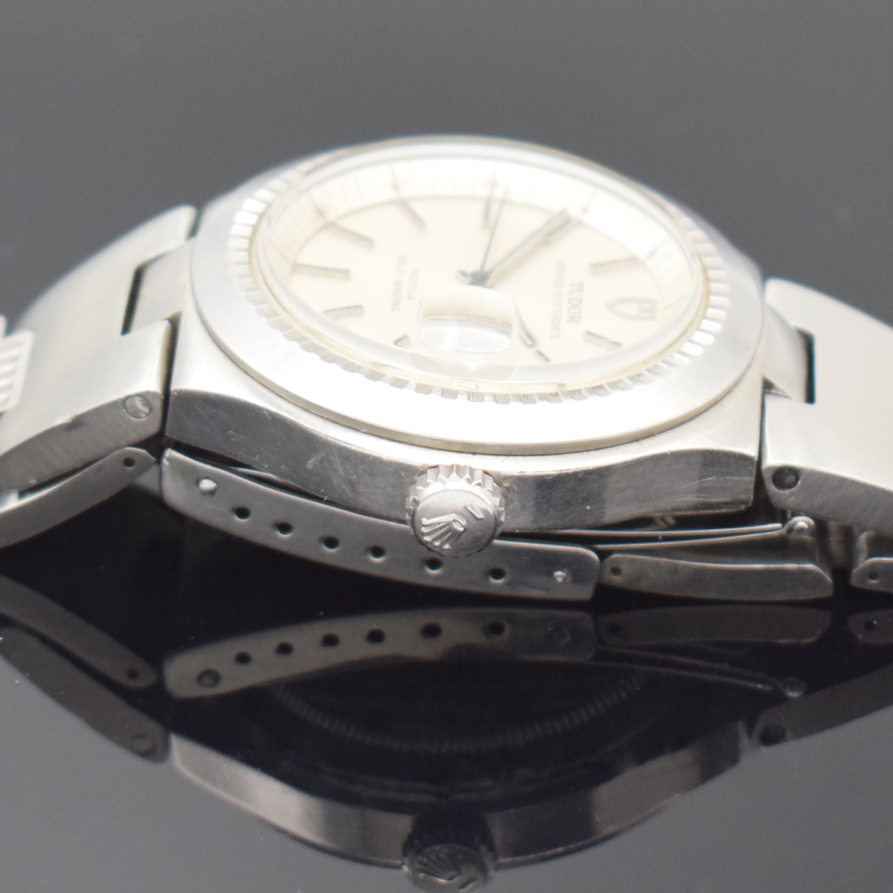 Detail c: TUDOR Prince Oysterdate Herrenarmbanduhr Referenz 9101, Schweiz um 1980, Automatik, Oystergeh., Boden u. Krone verschr., Gliederband m. dopp. ...