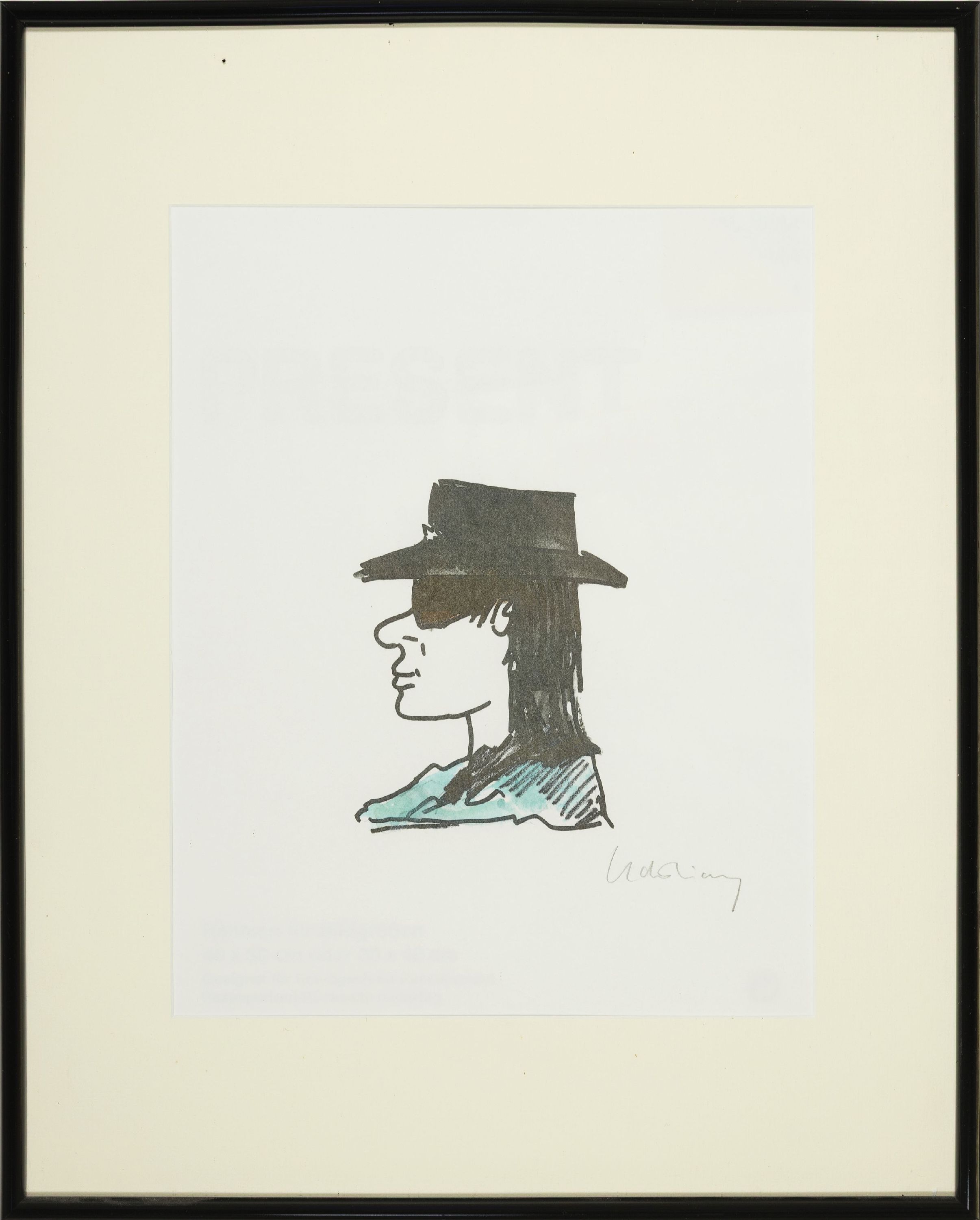 Detail k: Udo Lindenberg, geb. 1946, Selbstporträt im Profil, Lithographie, teils aquarelliert/likörelliert, handsign., ca. 15x31cm, PP, u.Gl., R. ca. 50x40cm