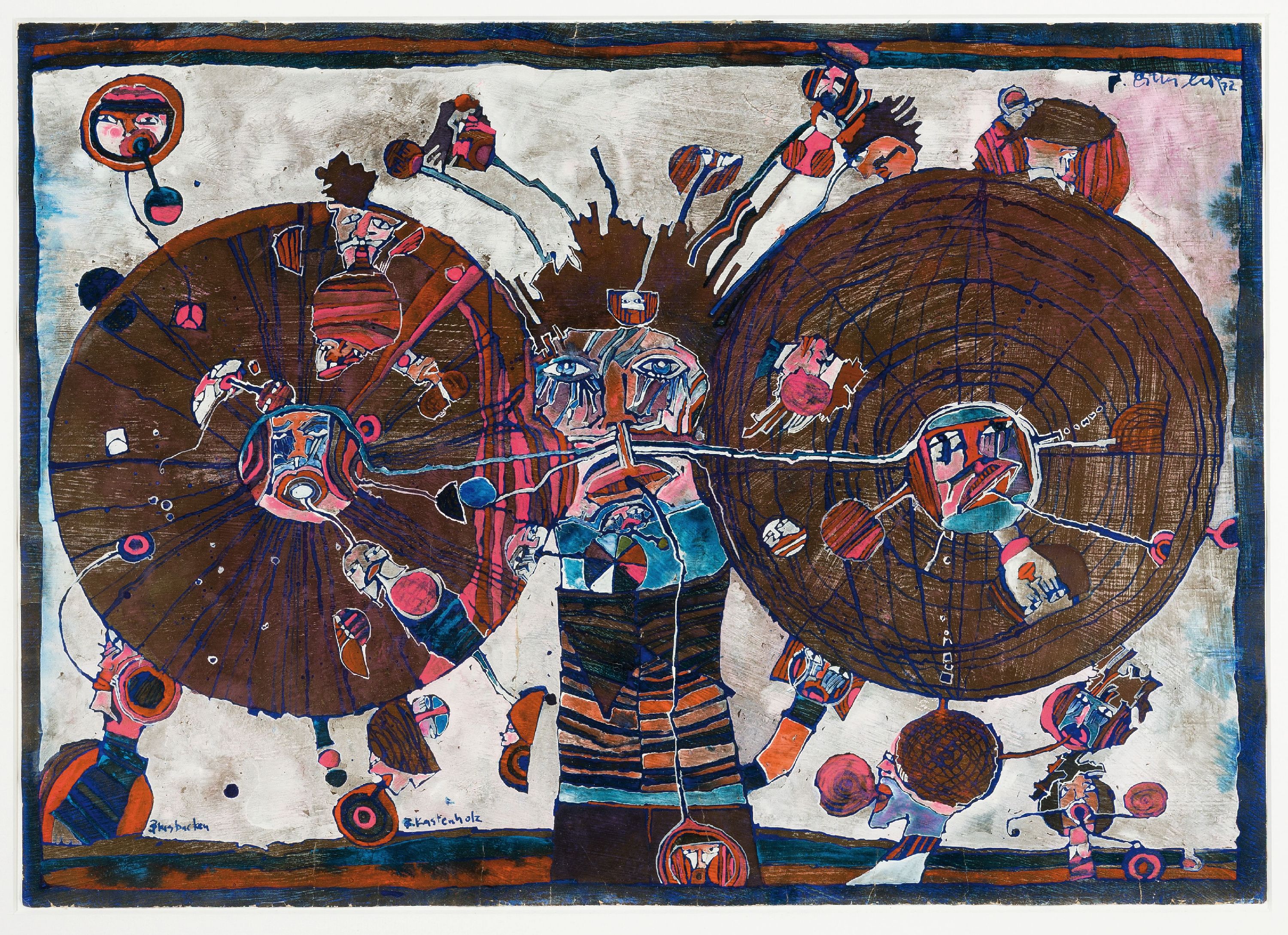 Bernd Kastenholz, geb. 1949 Speyer, Blasbacken, Gouache auf Papier, signiert und dat. 72, betitelt, ca. 41x58cm, PP, u.Gl., R. ca. 63x77cm