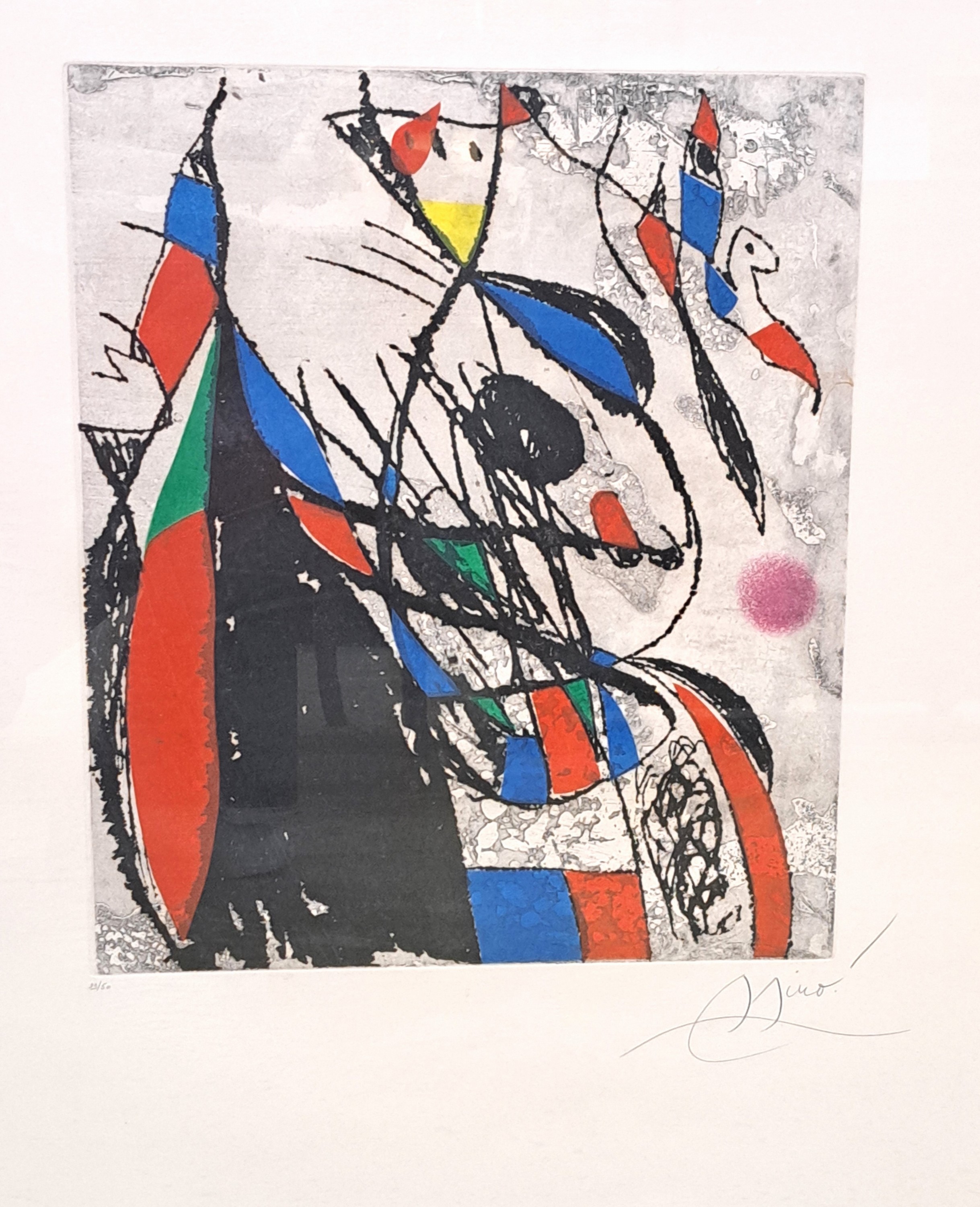 Detail a: Joan Miro, 1893-1983, Farbradierung, handsigniert und num. 29/50, ca. 43.5x37cm, u.Gl., R. ca. 84x67cm