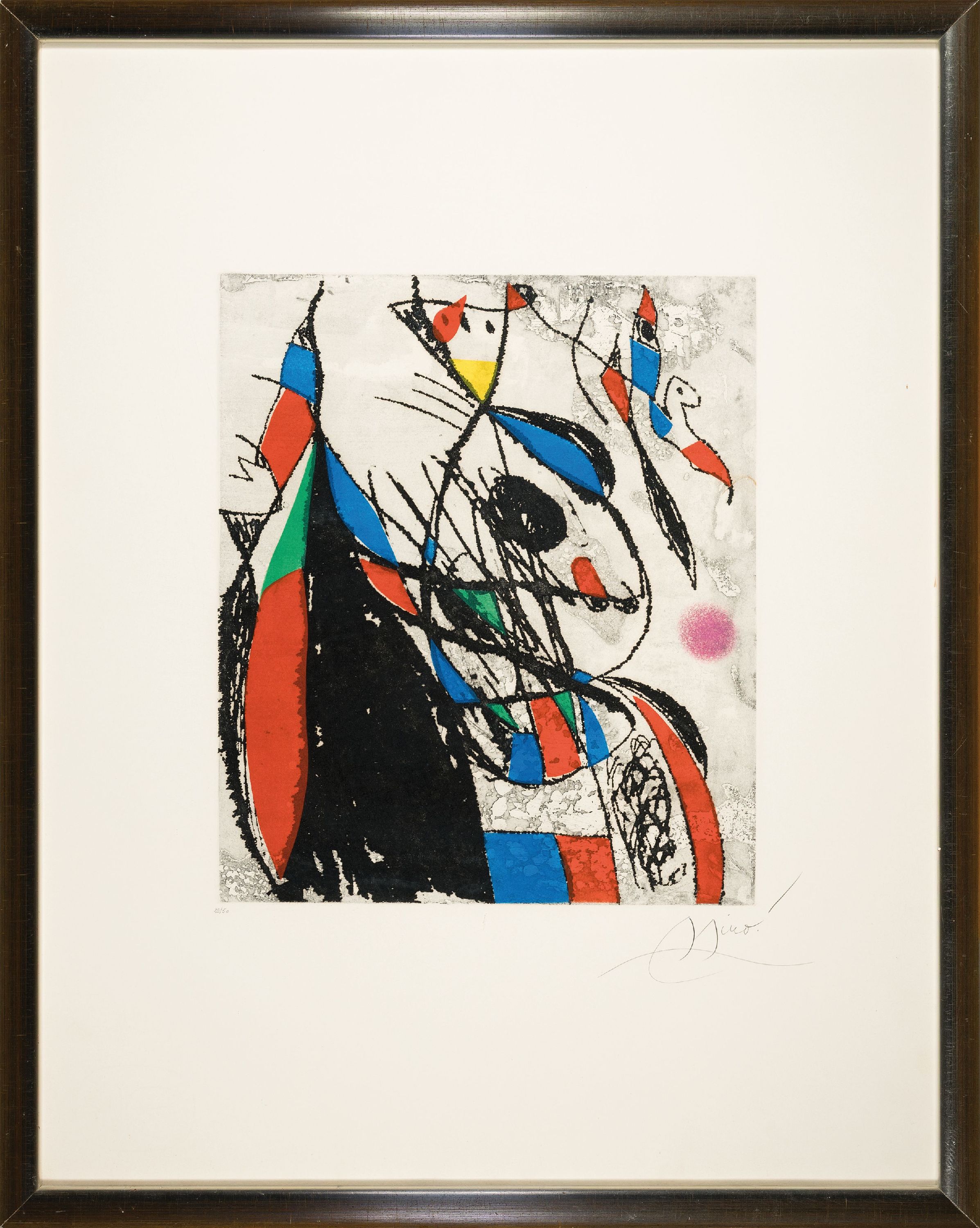 Detail k: Joan Miro, 1893-1983, Farbradierung, handsigniert und num. 29/50, ca. 43.5x37cm, u.Gl., R. ca. 84x67cm
