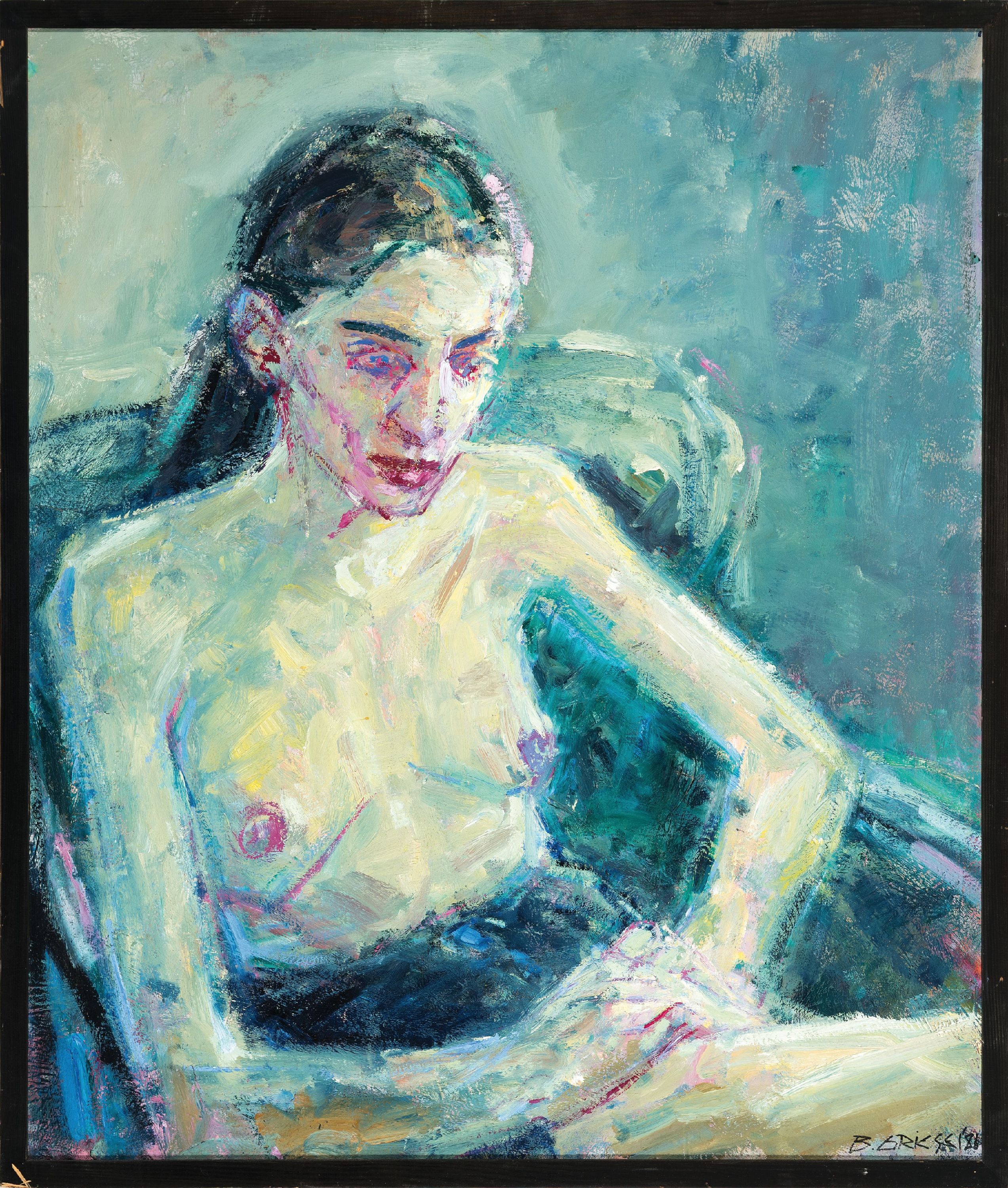 Detail k: Bruno Griesel, geb. 1960, Sitzender Halbakt, Öl/Hartfaser, rechts unten sign. und dat. 86, ca. 100x85cm, R. ca. 103x 88cm