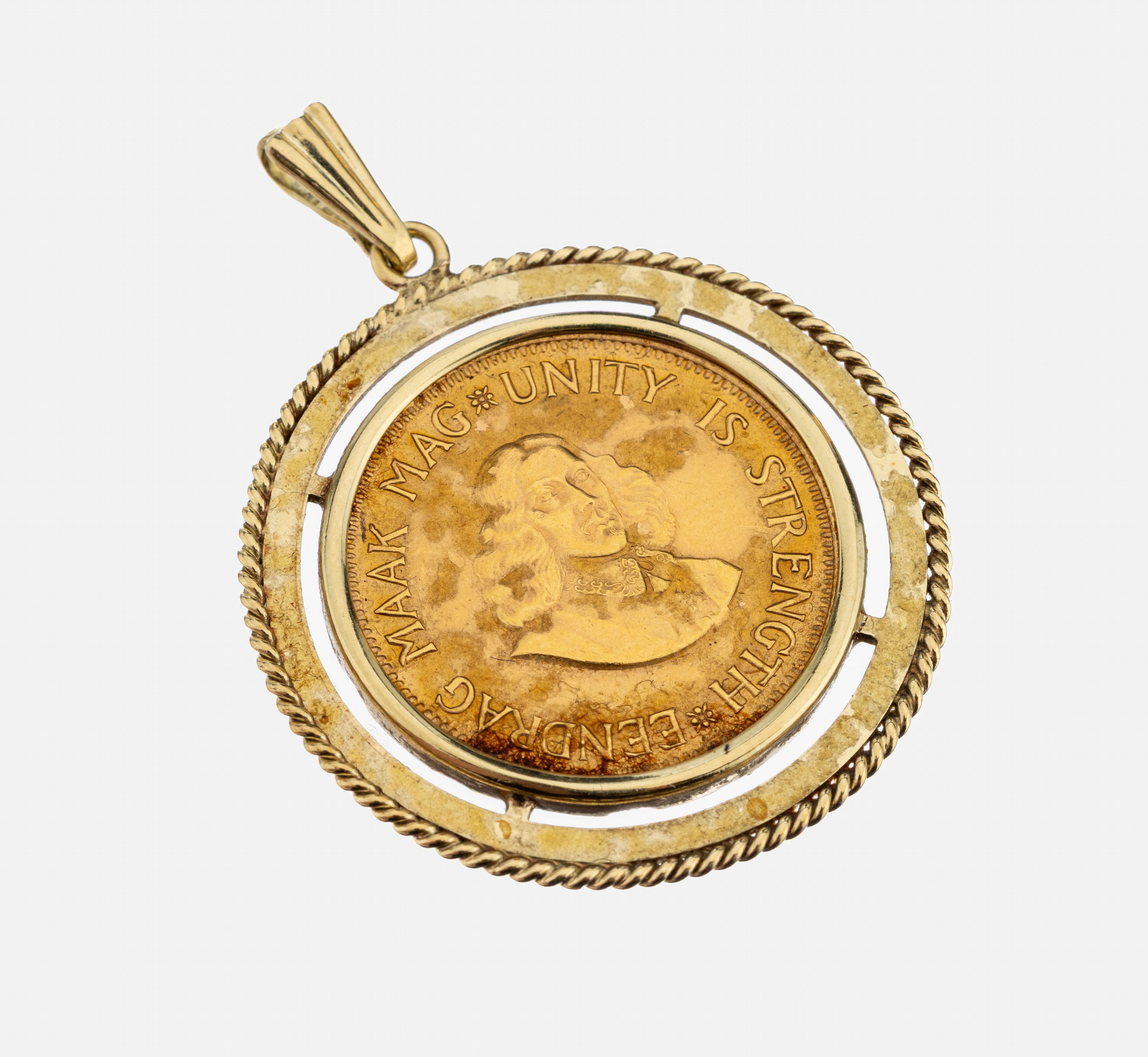 14 kt Gold Münz-Anhänger, GG 585/000, gefasste Goldmünze, 2 Rand Südafrika 1968, ca.11.4 g