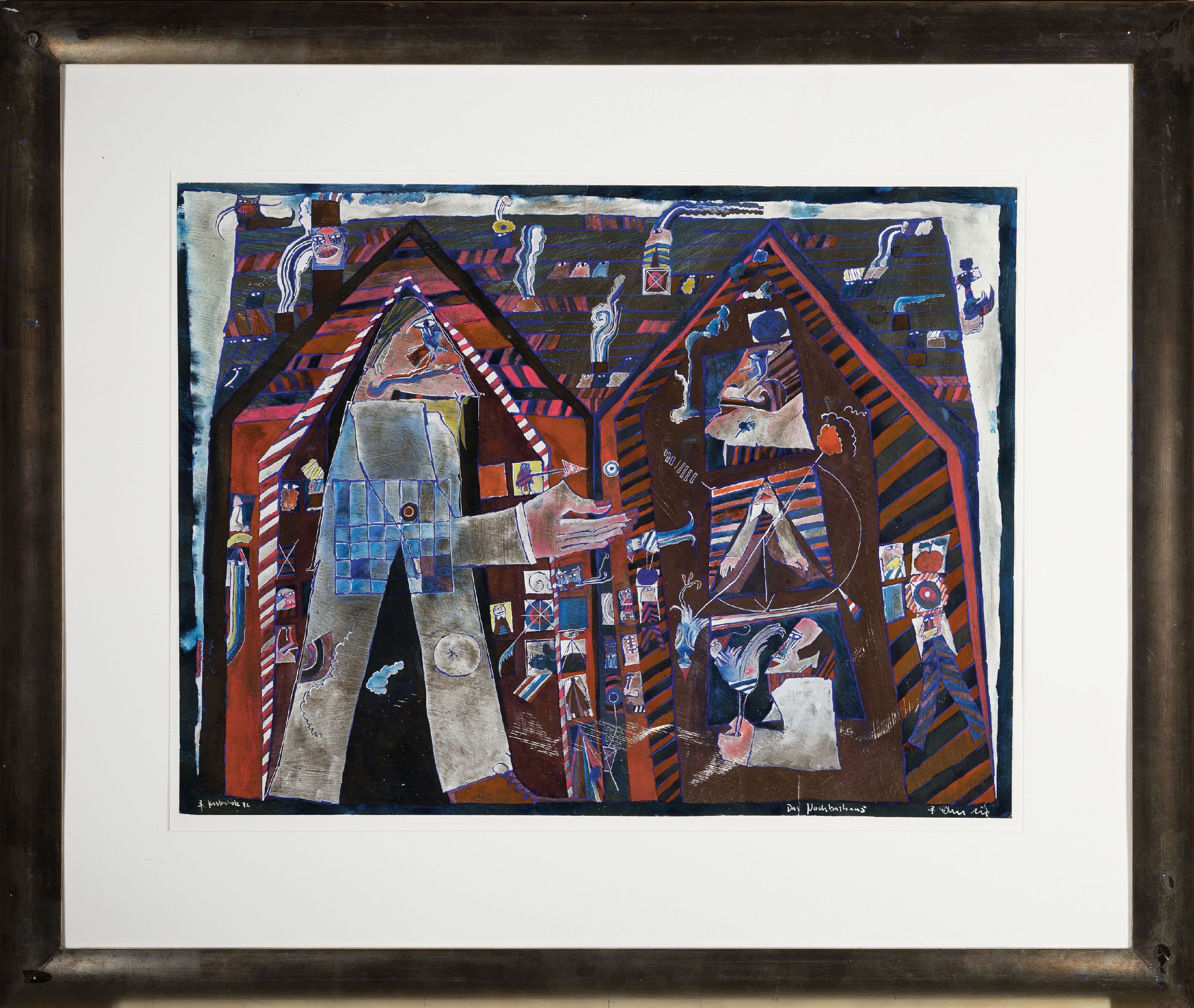 Detail k: Bernd Kastenholz, geb. 1949 Speyer, Das Nachbarhaus, Gouache auf Papier, signiert, dat. 72, betitelt, ca. 54x70cm, PP, R. ca. 86x102cm