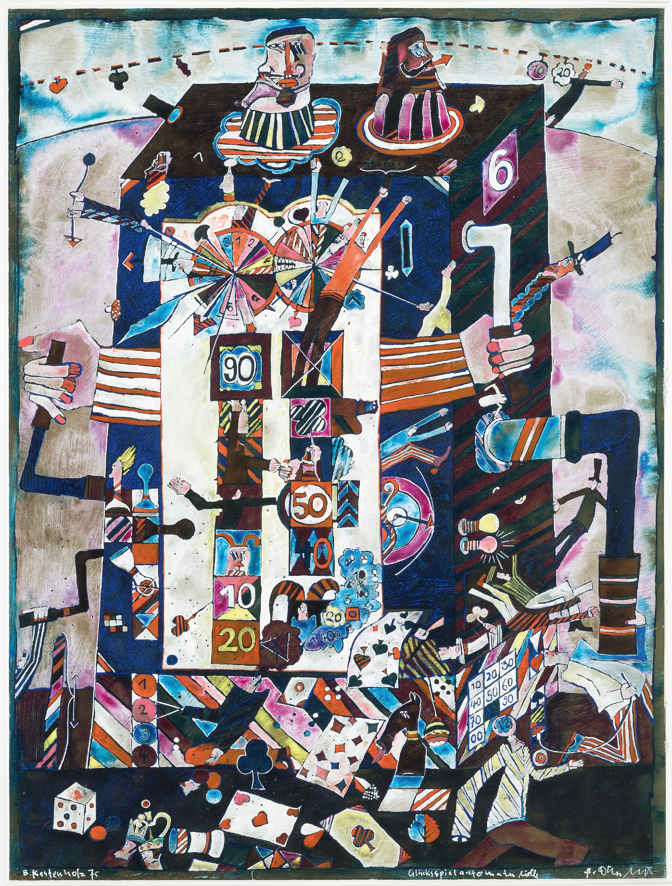 Bernd Kastenholz, geb. 1949 Speyer, Glückspielautomatenmüll, Gouache/Malkarton, signiert und dat. 75, betitelt, ca. 74x56cm, PP, u.Gl., R. ca. ...