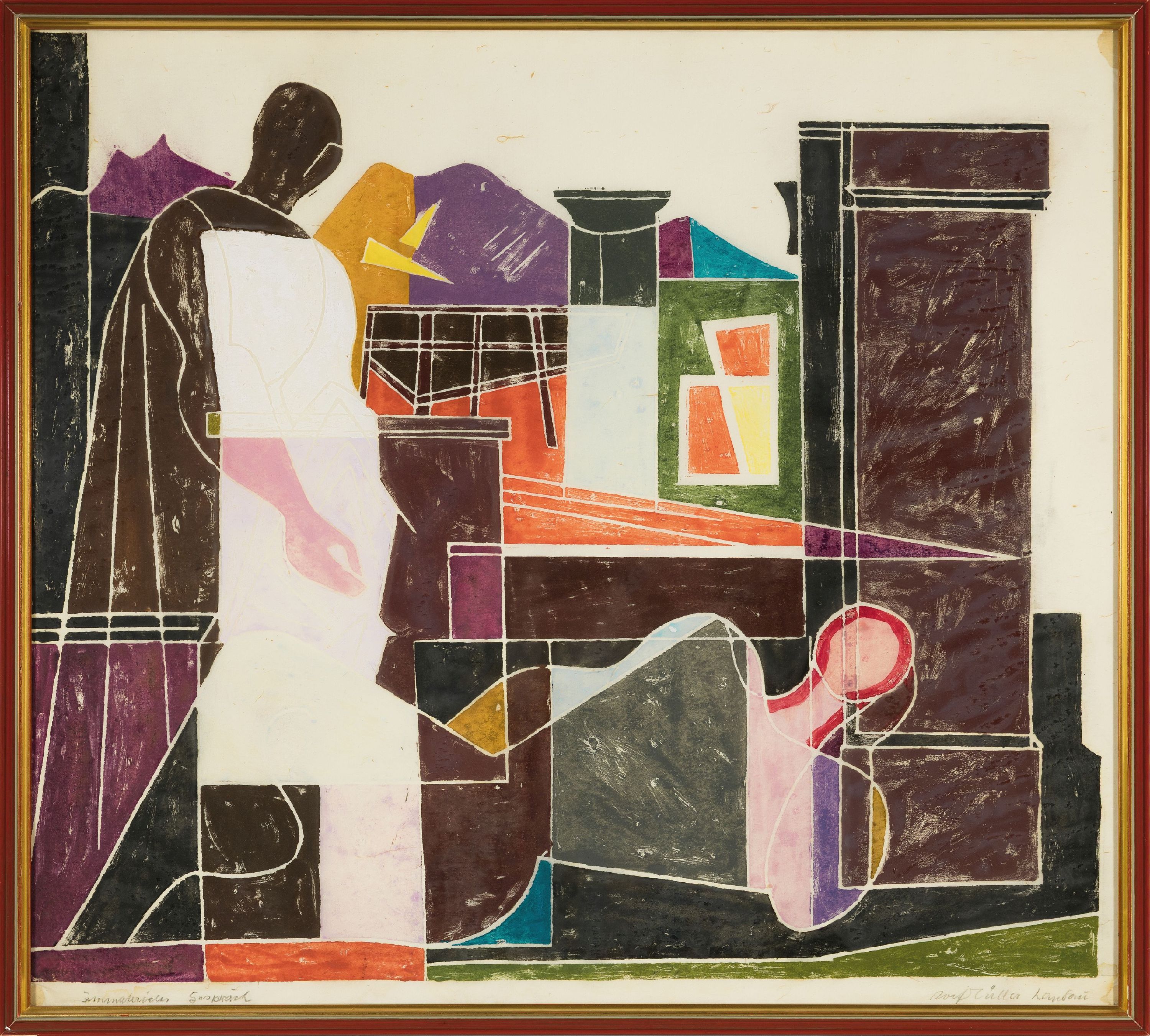 Detail k: Rolf Müller-Landau, 1903-1956, Immaterieles Gespräch, Monotypie, betitelt, handsign., ca. 46x52cm, u.Gl., R. ca. 51x56cm, rechte obere Ecke mit ...