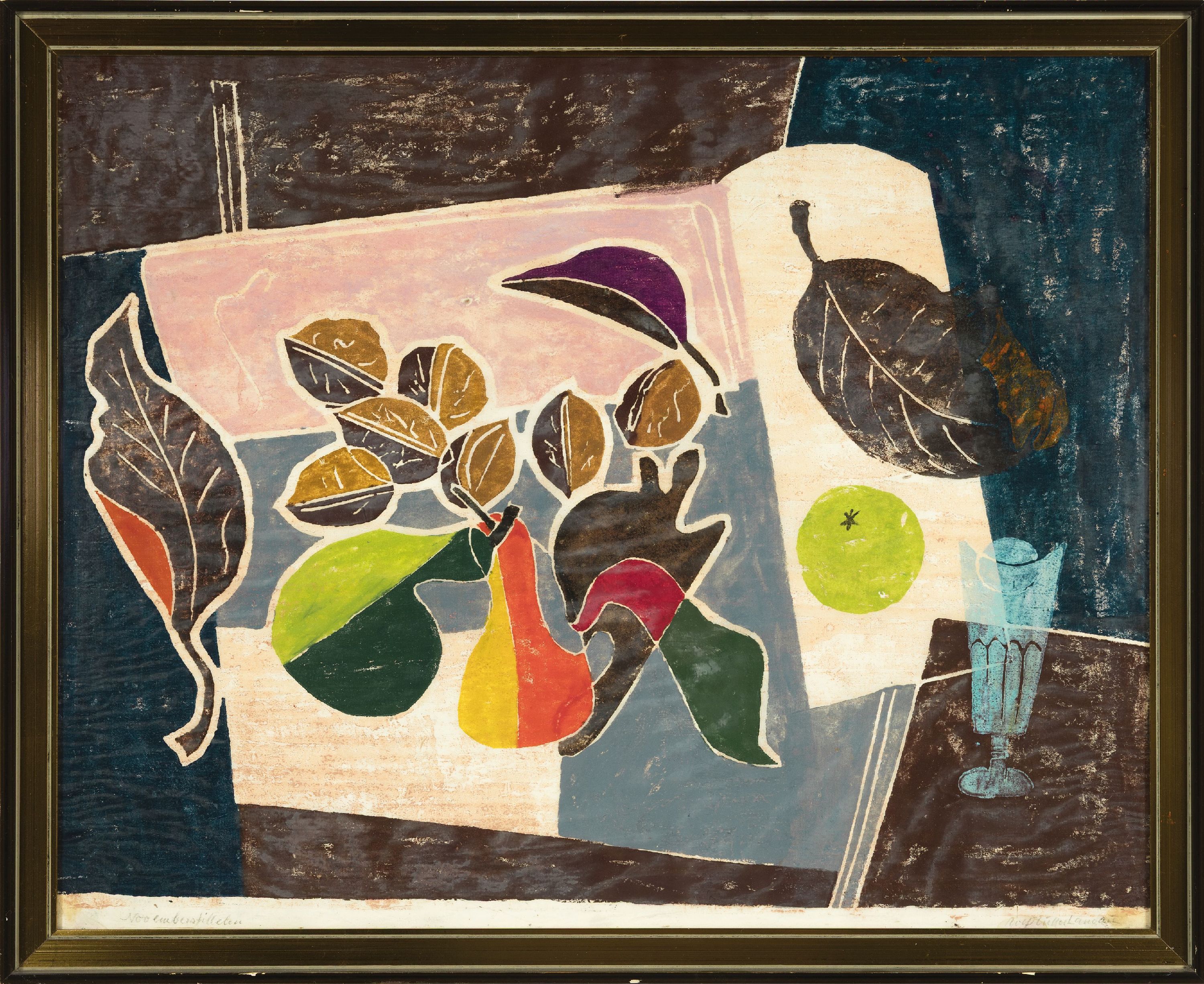 Detail k: Rolf Müller-Landau, 1903-1656, Novemberstillleben, Monotypie, betitelt, handsign., ca. 43x55cm, u.Gl., R. ca. 49x60cm