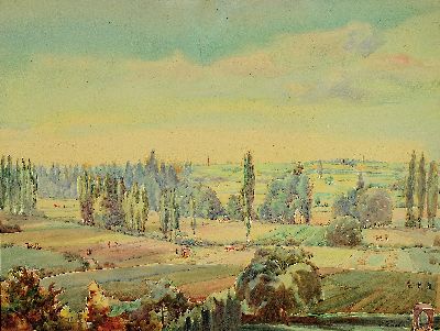 Image 26915208 - Adolf Kessler, 1890 Godramstein-1974, Aquarell, Queichtal bei Landau, Figurenstaffage: ...