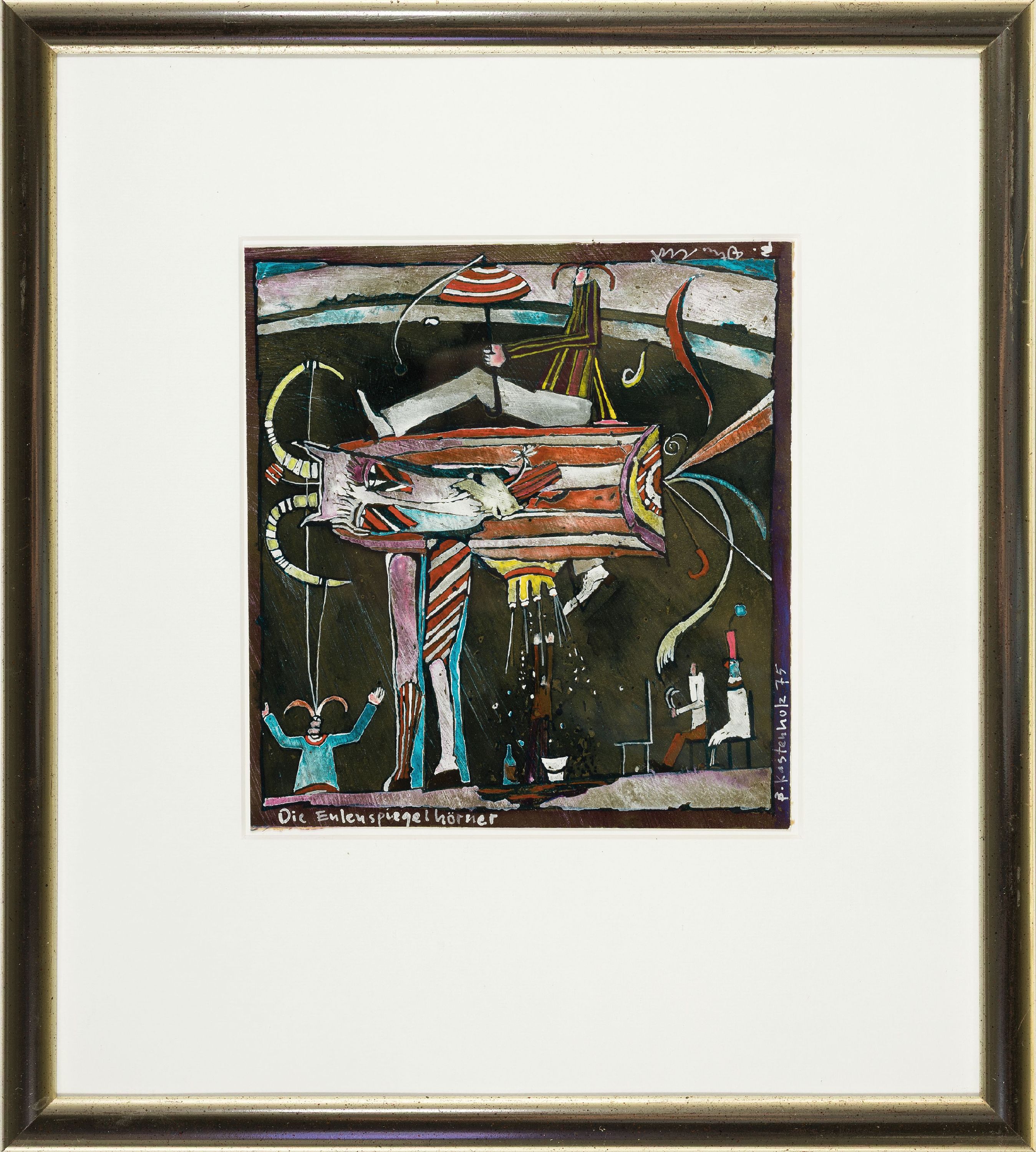 Detail k: Bernd Kastenholz, geb. 1949 Speyer, Die Eulenspiegelhörner, Gouache auf Karton, signiert und dat. 75, betitelt, ca. 23x21cm, PP, u.Gl., R. ca. ...