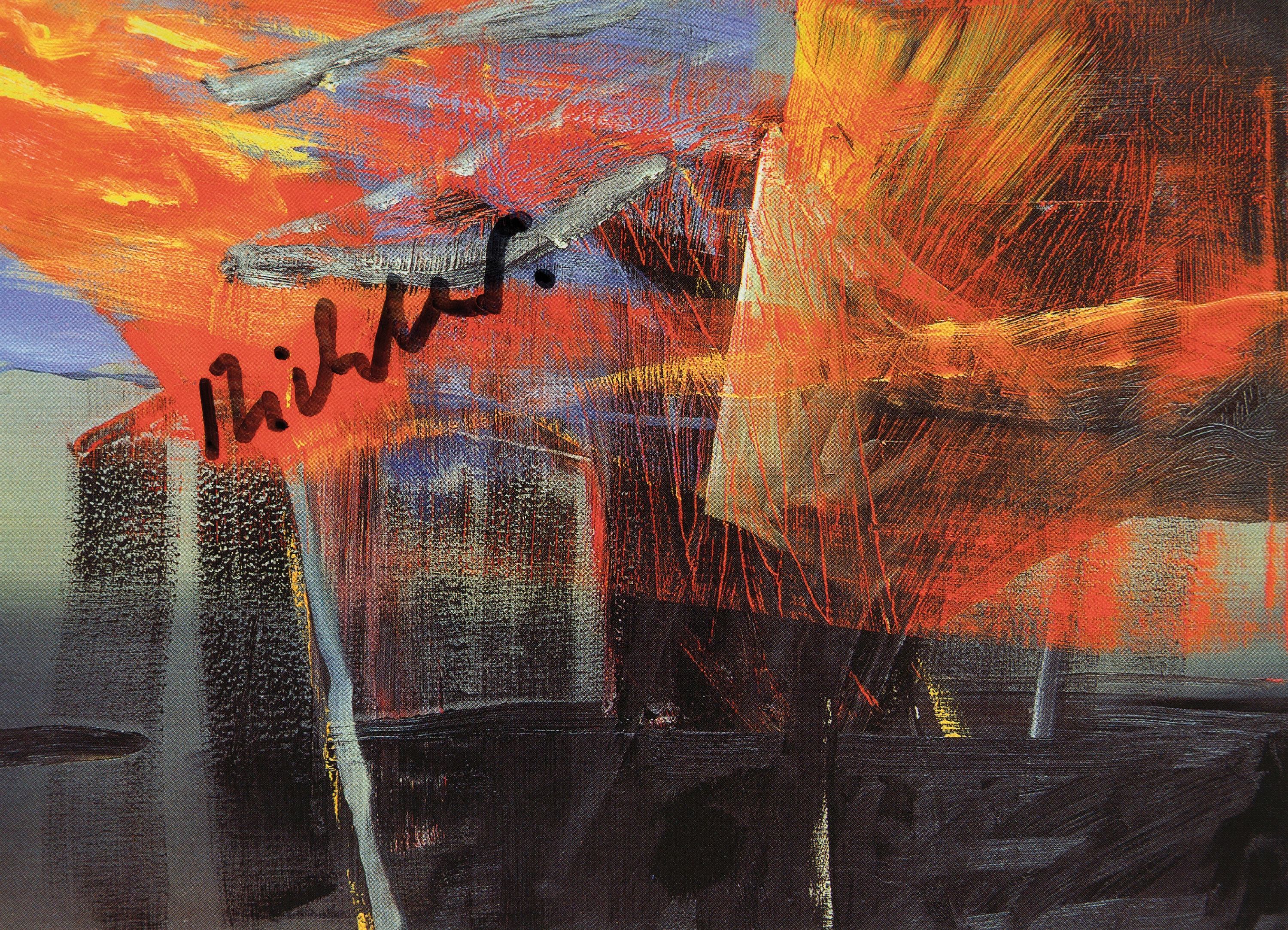 Gerhard Richter, geb. 1932, Postkarte (2004)mit Gefälligkeitssignatur, Motiv nach "Holländische Seeschlacht" (1984), Gebr. ...