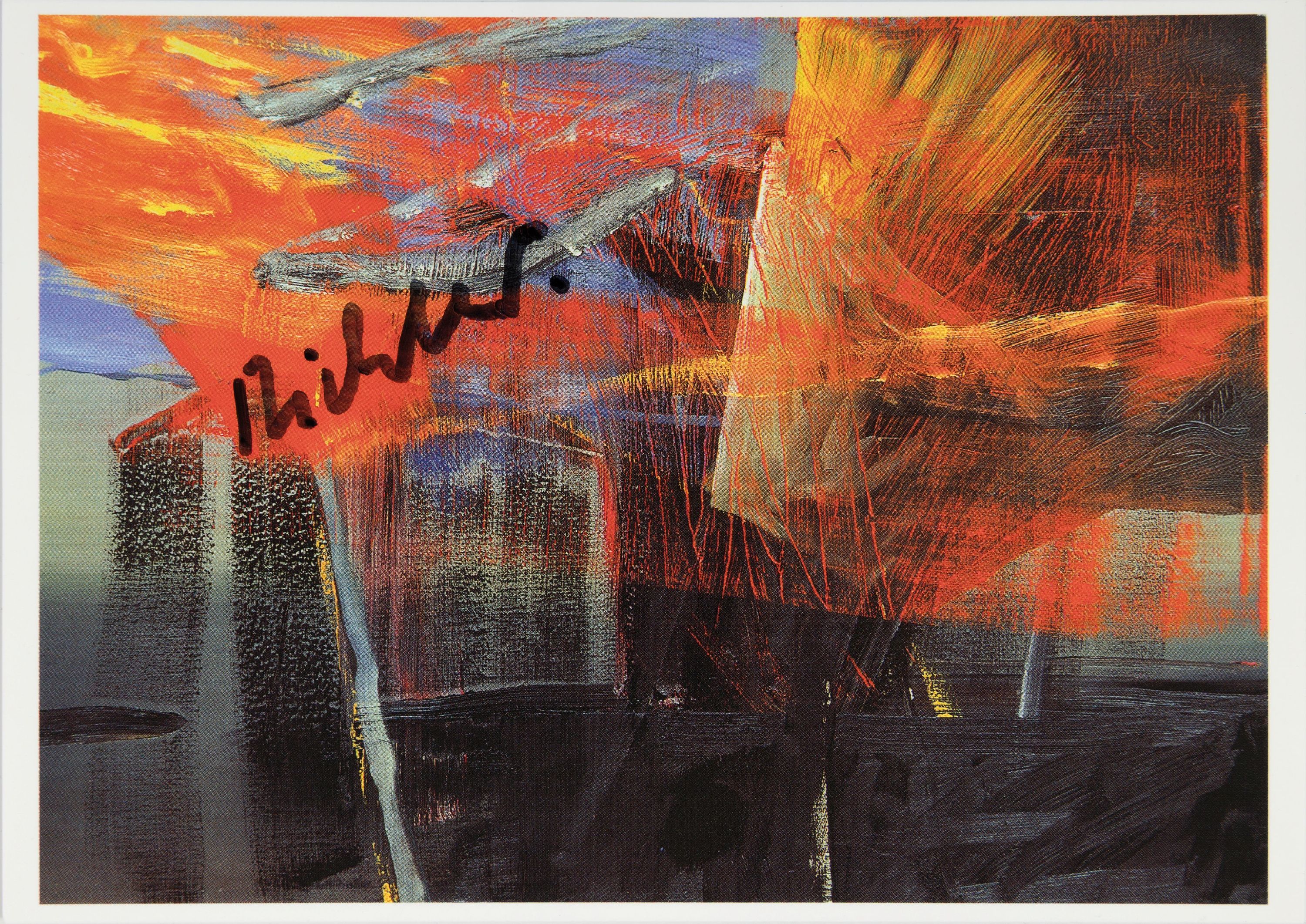 Detail k: Gerhard Richter, geb. 1932, Postkarte (2004)mit Gefälligkeitssignatur, Motiv nach "Holländische Seeschlacht" (1984), Gebr. ...