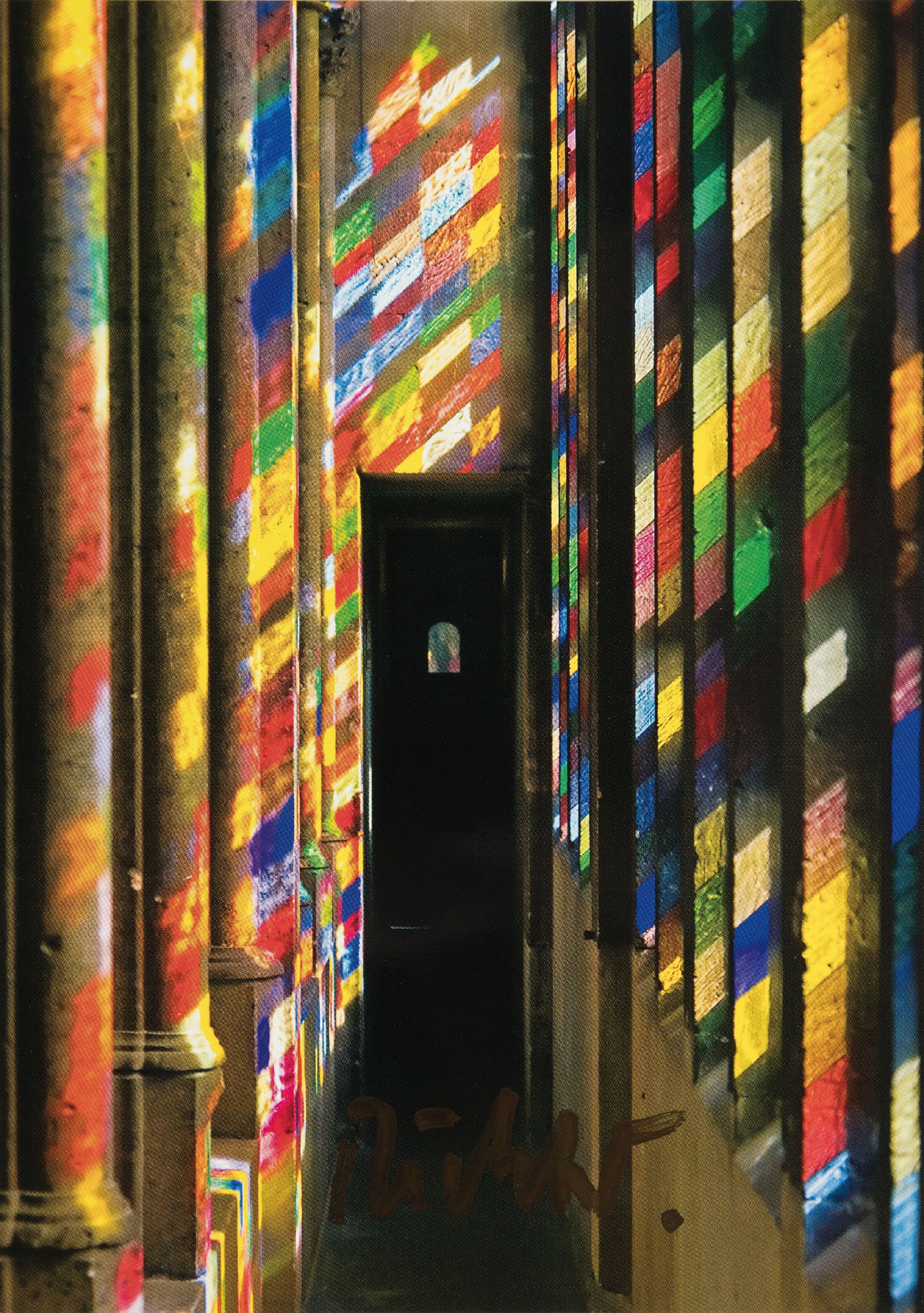 Gerhard Richter, geb. 1932, Postkarte mit Gefälligkeitssignatur in gold, Motiv "Köln, Dom Südquerhausfenster" (2007), Verlag Kölner ...