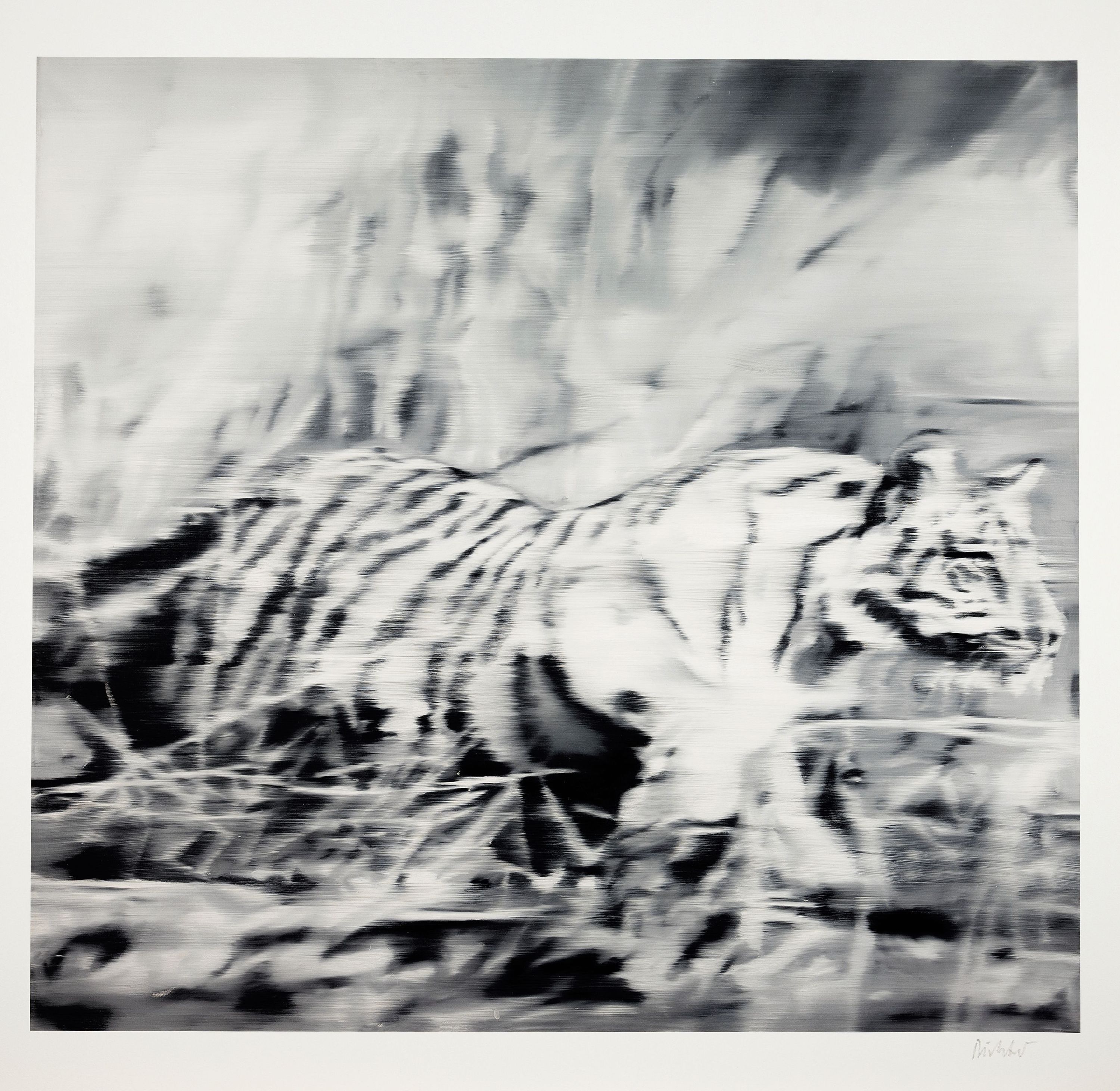 Gerhard Richter, geb. 1932, Offsetdruck mit Gefälligkeitssignatur, Motiv "Tiger" nach dem Gemälde von 1965, unbekannte Auflage, ca. 70x70 ...