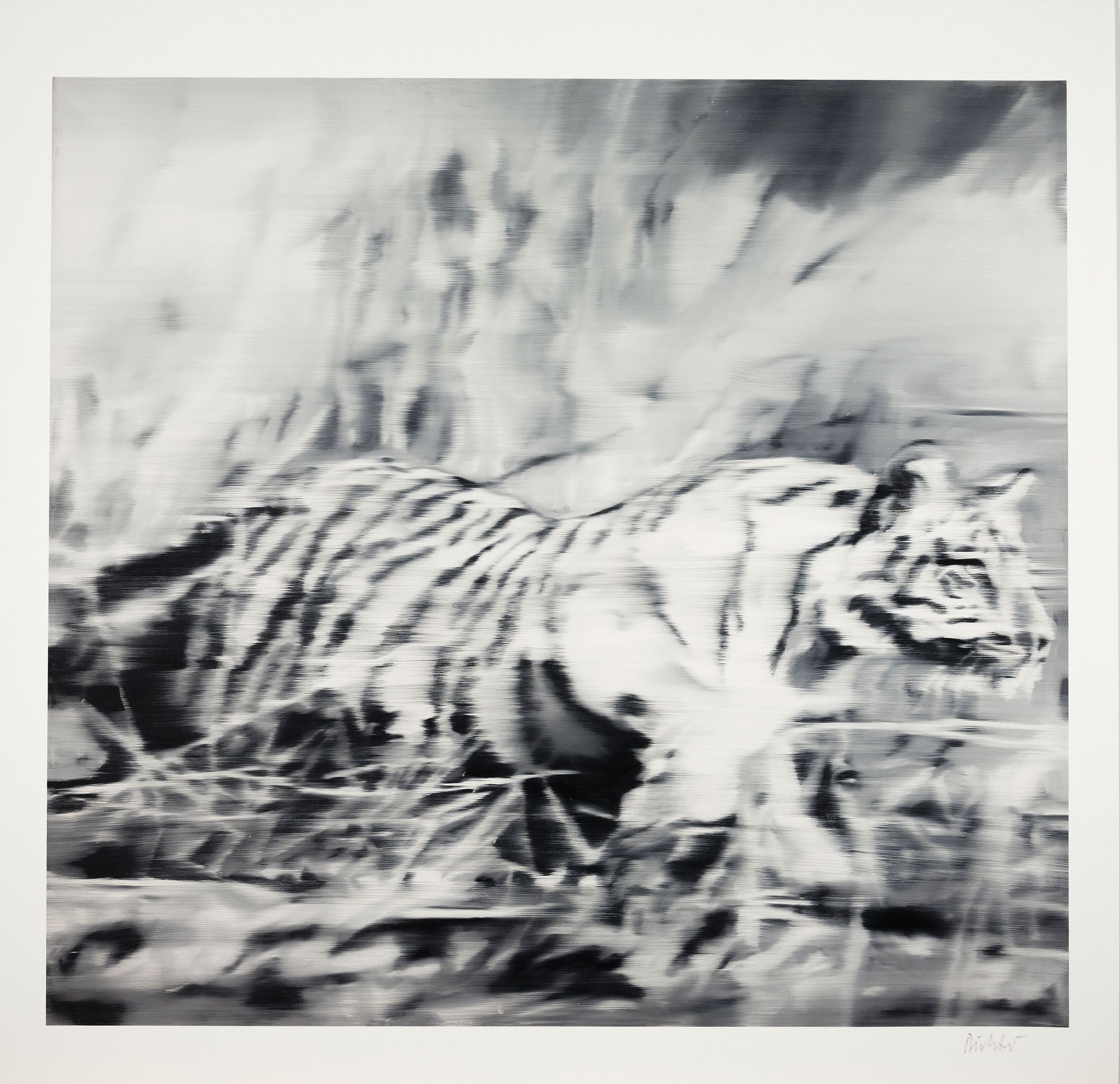 Detail k: Gerhard Richter, geb. 1932, Offsetdruck mit Gefälligkeitssignatur, Motiv "Tiger" nach dem Gemälde von 1965, unbekannte Auflage, ca. 70x70 ...