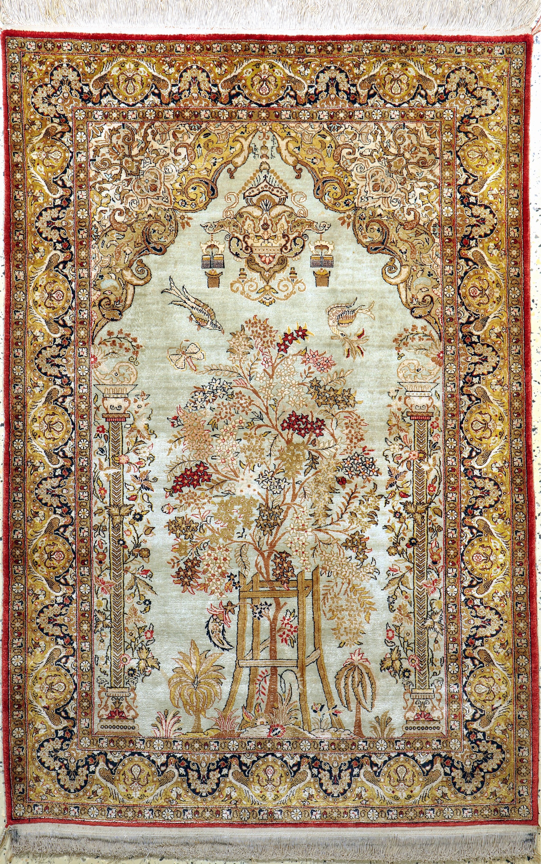 Ghom Seide alt, Persien, Mitte 20.Jhd, reine Naturseide, ca. 158 x 107 cm, gereinigt,EHZ: 1-2