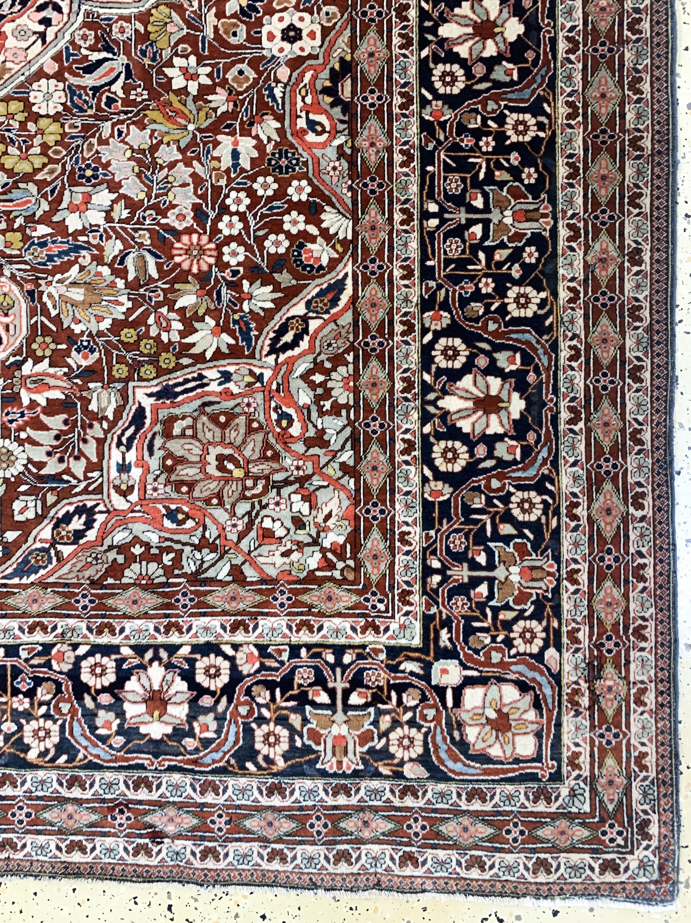 Detail a: Keschan"Mohtescham"antik, Persien, um 1900,Korkwolle auf Baumwolle, ca. 230 x 150 cm, leichter Mottenfraß, gereinigt, EHZ: (gleichmäßig ...