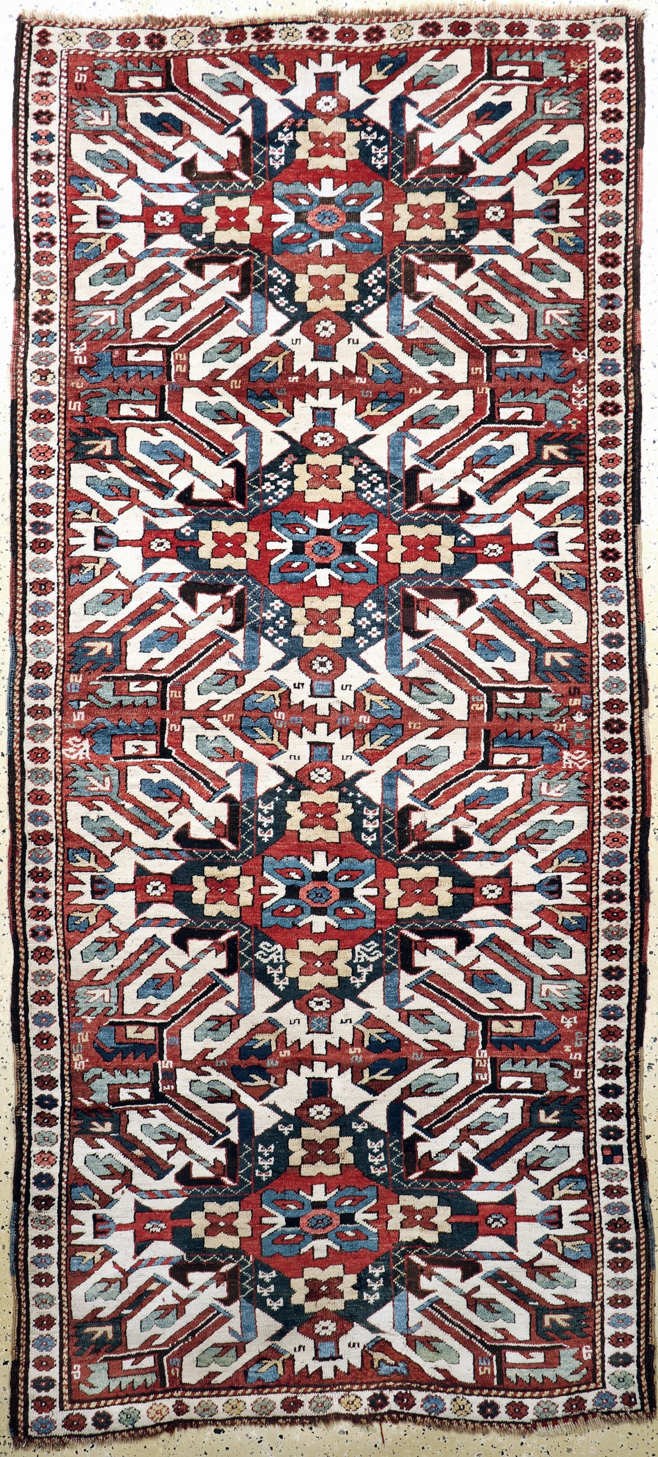 "Adler-Kazak"antik, Kaukasus, um 1900, Wolle auf Wolle, ca. 275 x 125 cm, EHZ: 2-3, (kleine Restaurierungen)
