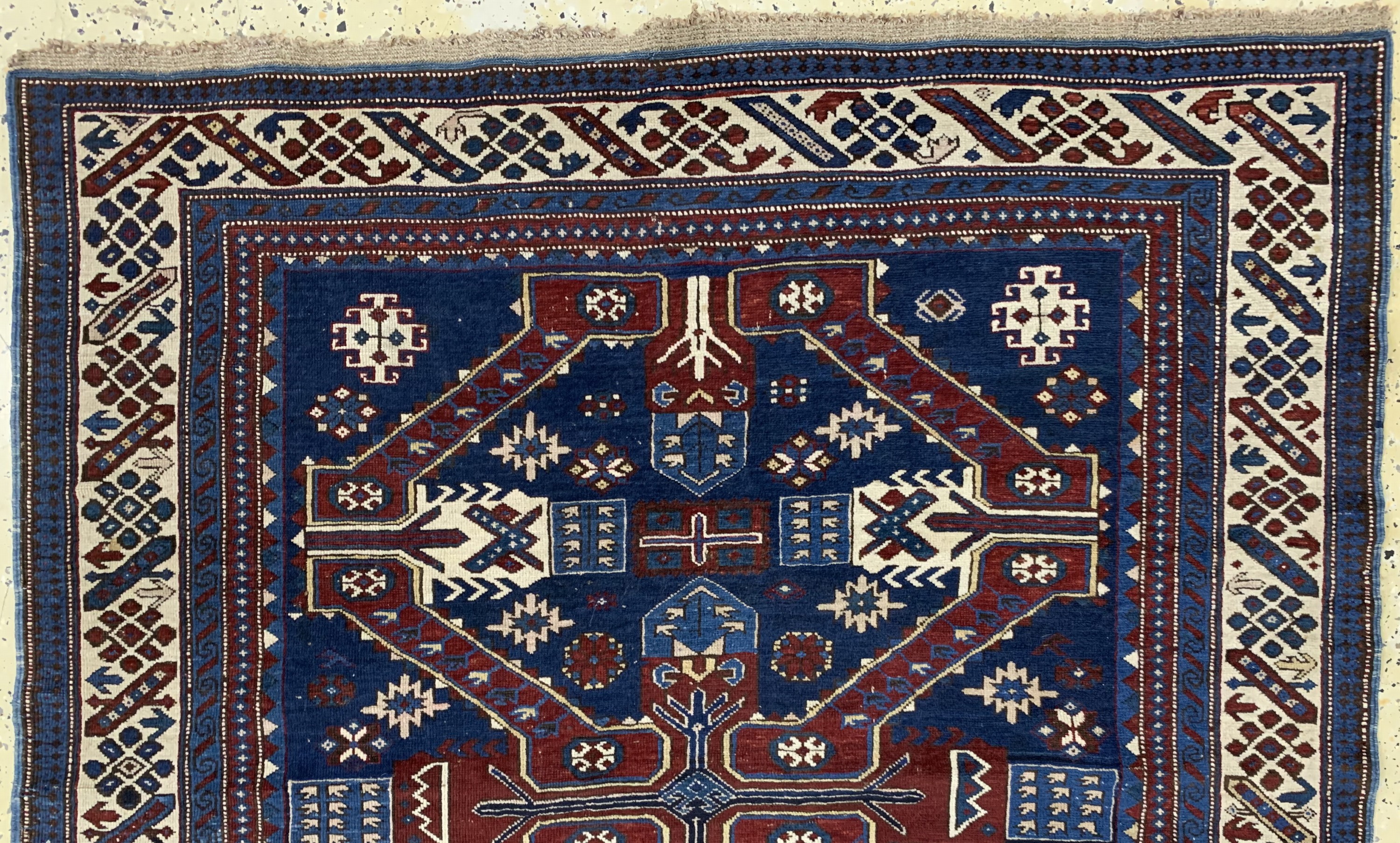 Detail a: Antiker"Seychur", Kaukasus, 19.Jhd, Wolle auf Wolle, ca. 290 x 140 cm, EHZ: 2-3