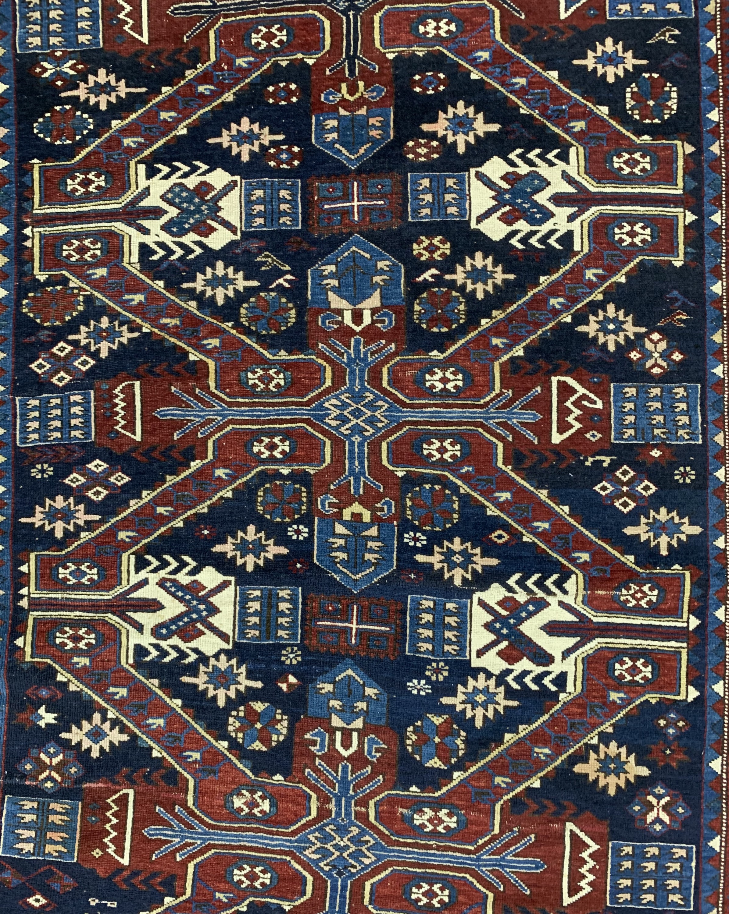 Detail d: Antiker"Seychur", Kaukasus, 19.Jhd, Wolle auf Wolle, ca. 290 x 140 cm, EHZ: 2-3