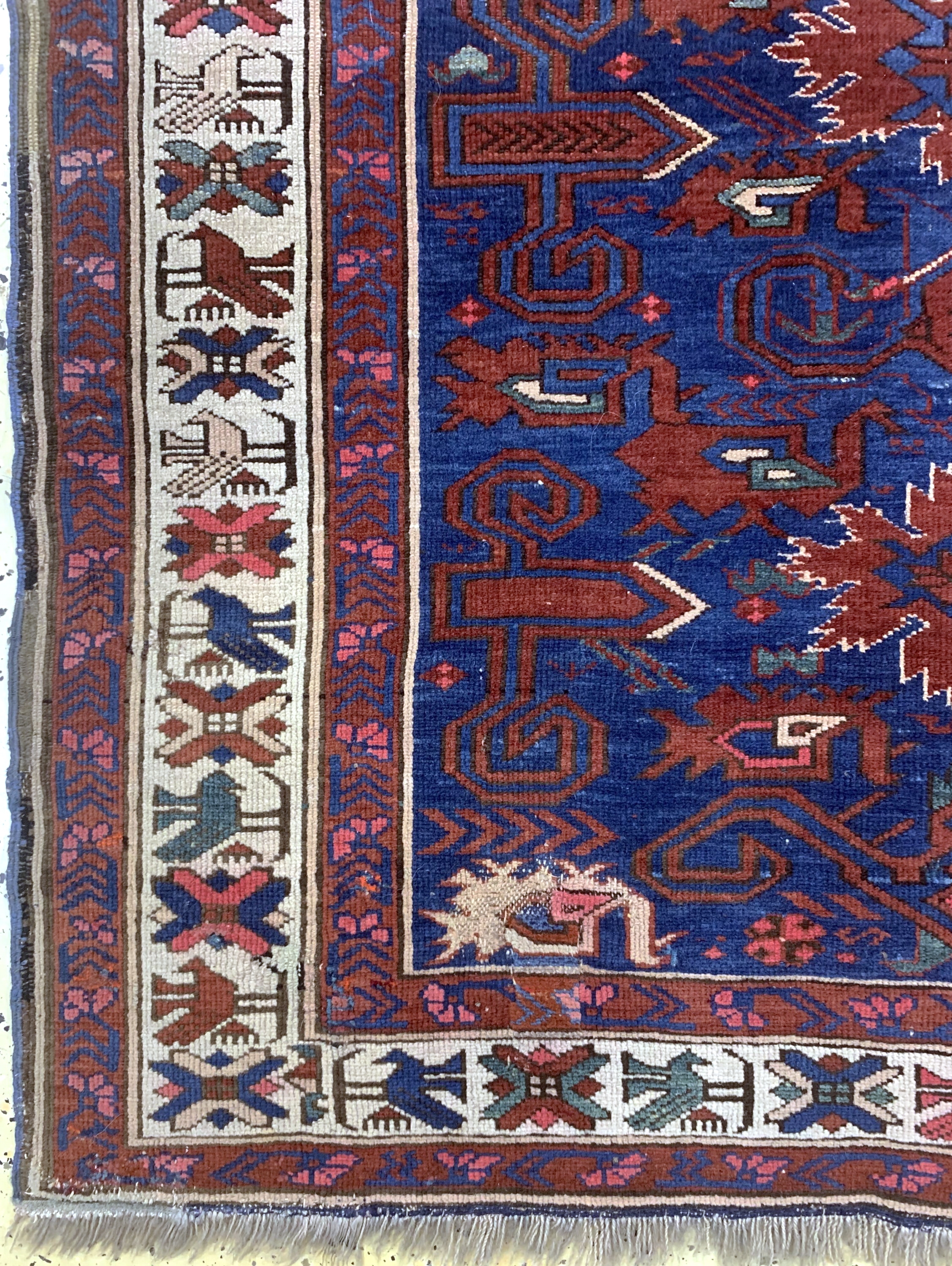 Detail b: Antiker Schirwan Kaukasus, 19.Jhd, Wolle auf Wolle, ca. 195 x 100 cm, EHZ: 3, (alte restaurierungen)
