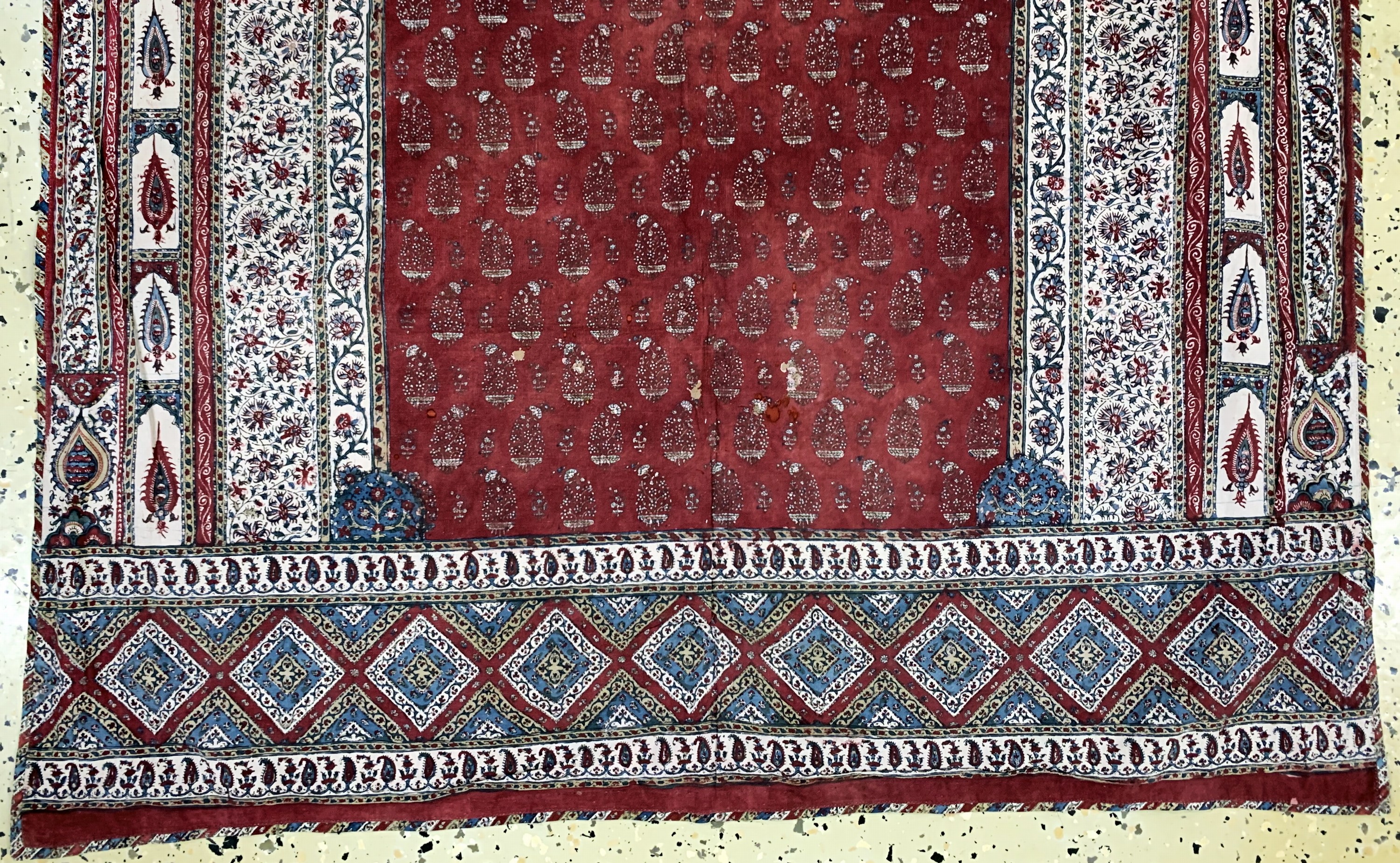 Detail c: Kerman"Ghalamkar", Persien, Anfang 20.Jhd, Stoffmalerei(bedruckt), ca. 140 x 90 cm, Reinigungsbedürftig, EHZ: 2