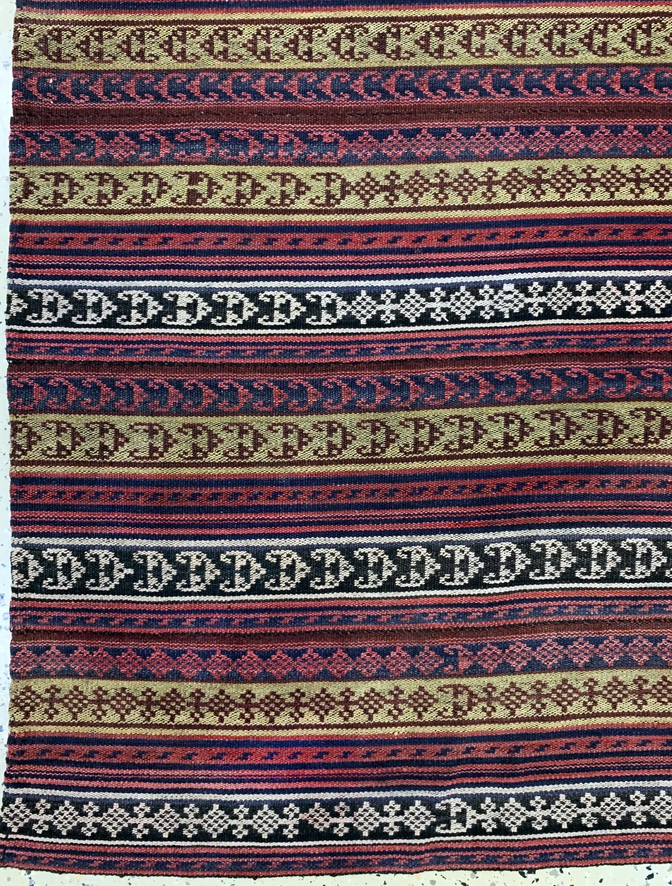 Detail b: Djajim"Nomaden-Decke", Persien, Anfang 20.Jhd, Wolle auf Wolle(6 Bahnig), ca. 170 x 165 cm, reinigungsbedürftig, EHZ: 2