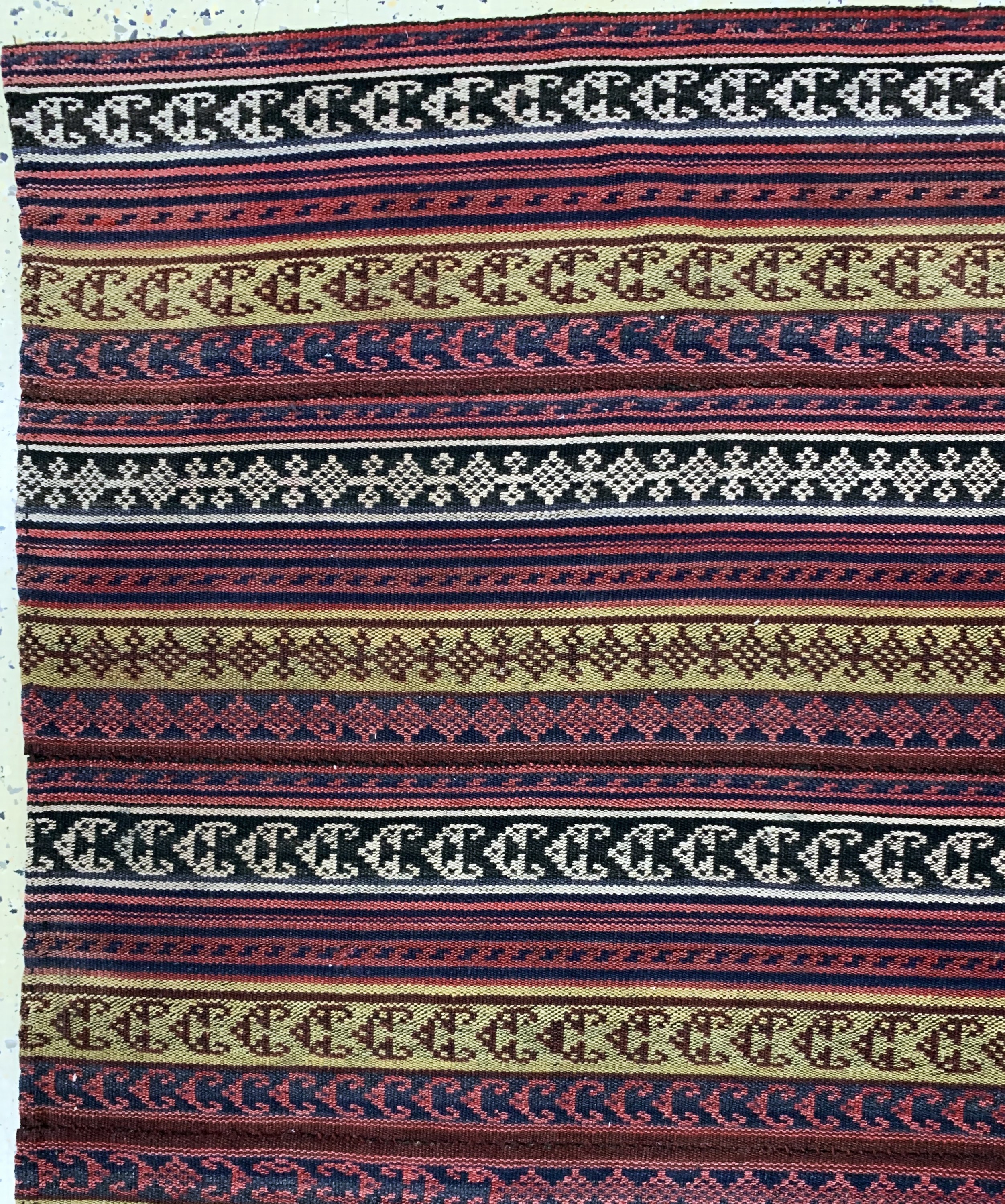 Detail c: Djajim"Nomaden-Decke", Persien, Anfang 20.Jhd, Wolle auf Wolle(6 Bahnig), ca. 170 x 165 cm, reinigungsbedürftig, EHZ: 2