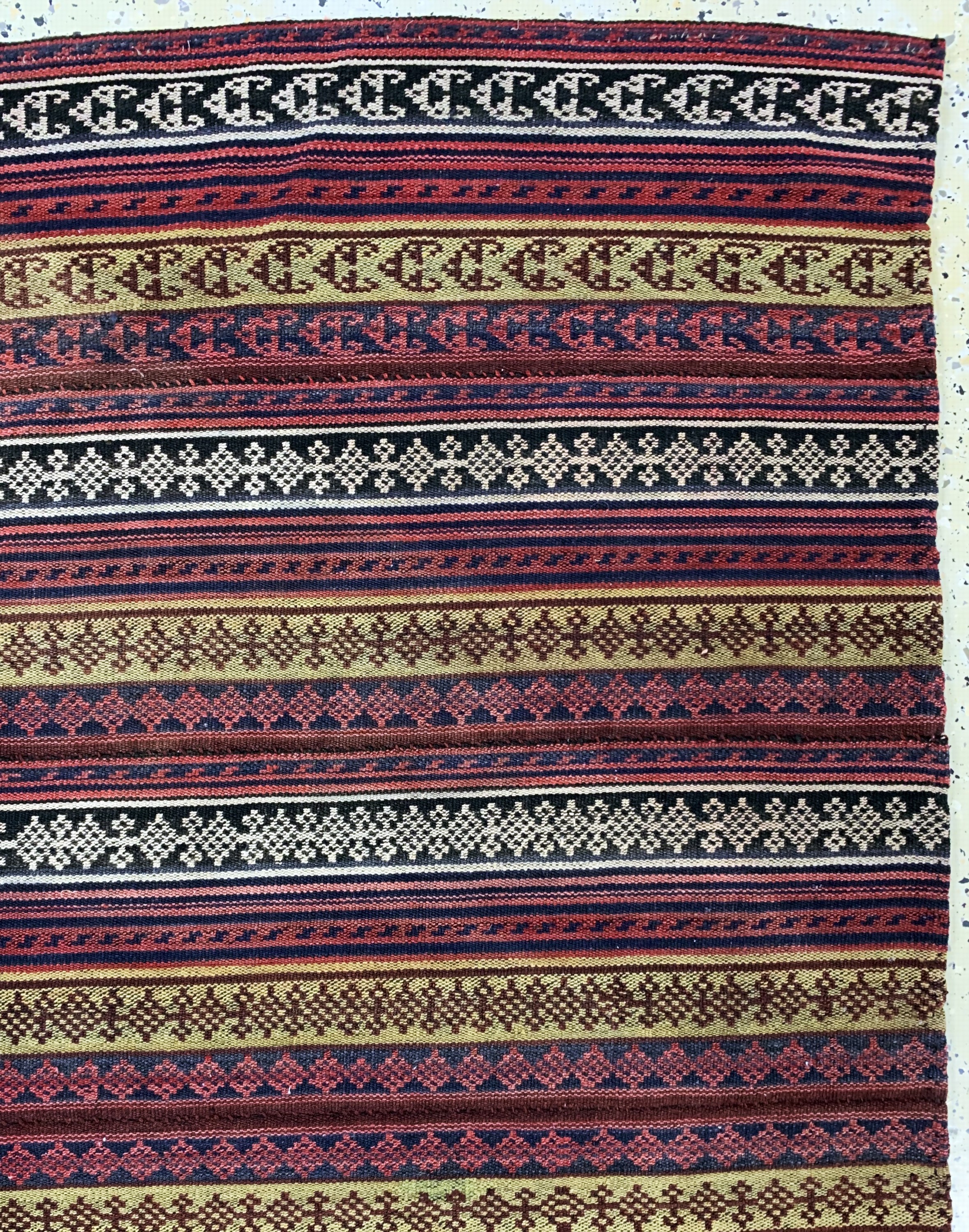 Detail d: Djajim"Nomaden-Decke", Persien, Anfang 20.Jhd, Wolle auf Wolle(6 Bahnig), ca. 170 x 165 cm, reinigungsbedürftig, EHZ: 2